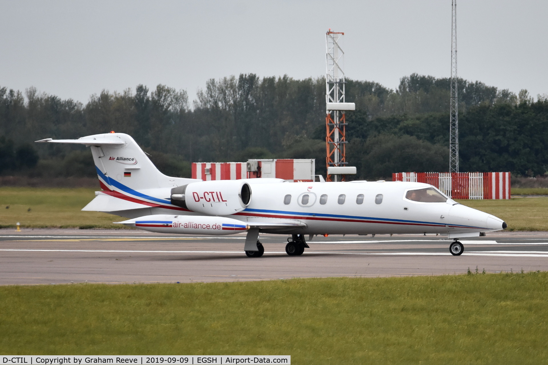 D-CTIL, 1992 Learjet 35A C/N 35A-671, Departing from Norwich.