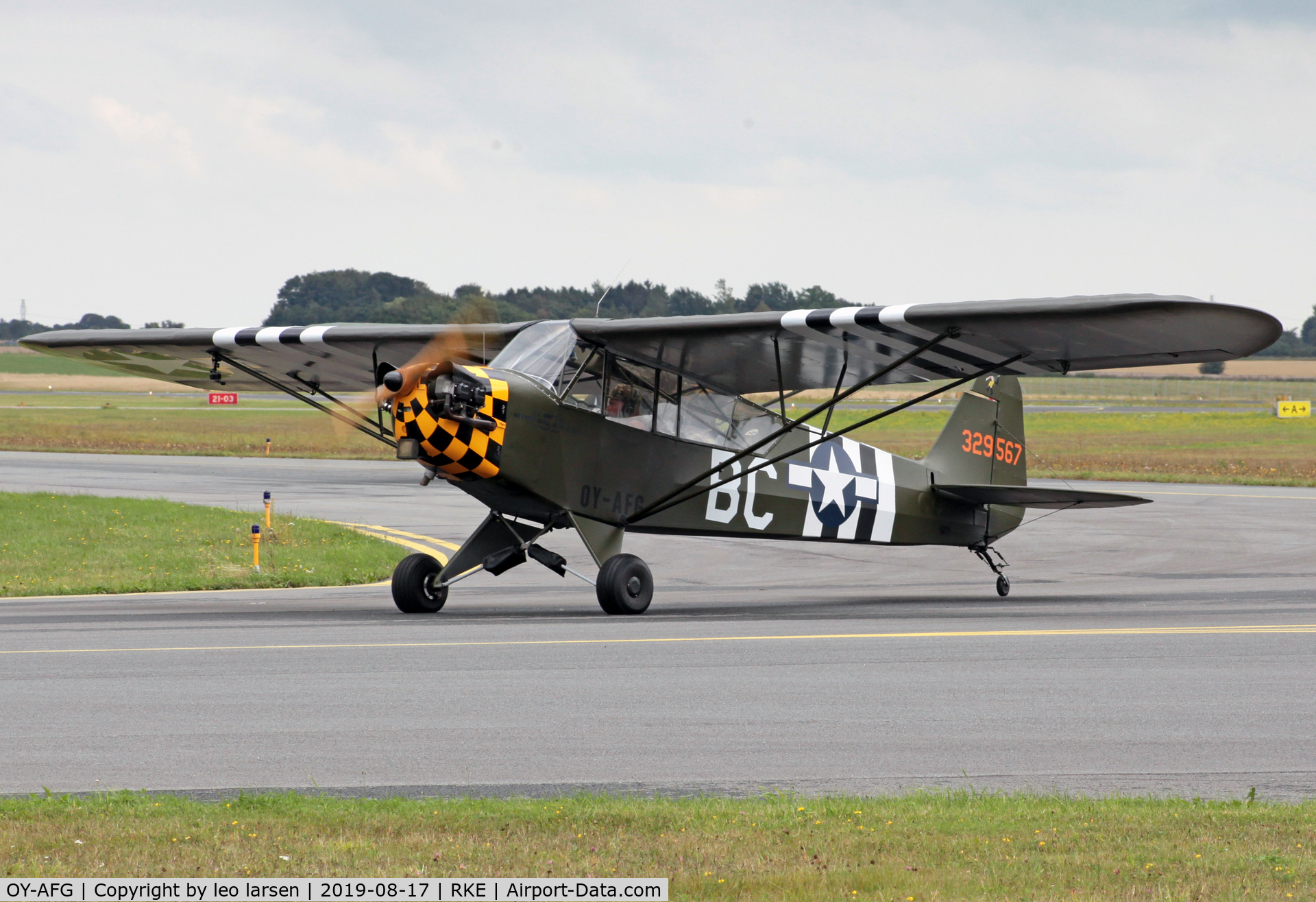 OY-AFG, 1943 Piper L-4H Grasshopper (J3C-65D) C/N 10858, Roskilde Air Show 17.8.2019