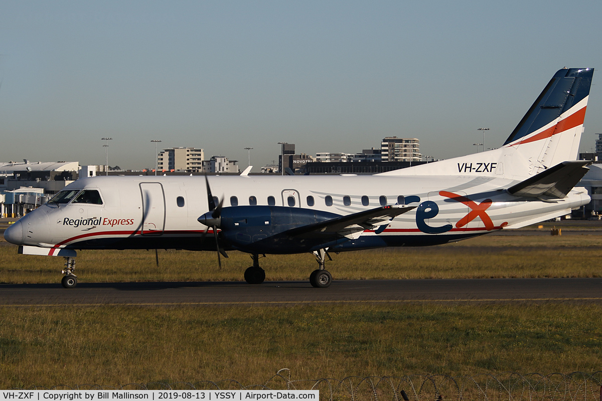 VH-ZXF, 1997 Saab 340B C/N 340B-416, taxiing to 3-4R