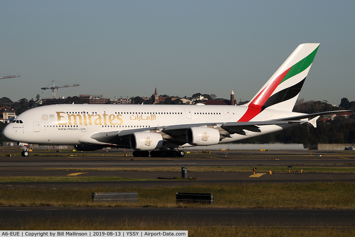 A6-EUE, 2016 Airbus A380-861 C/N 217, taxiing to 3-4L