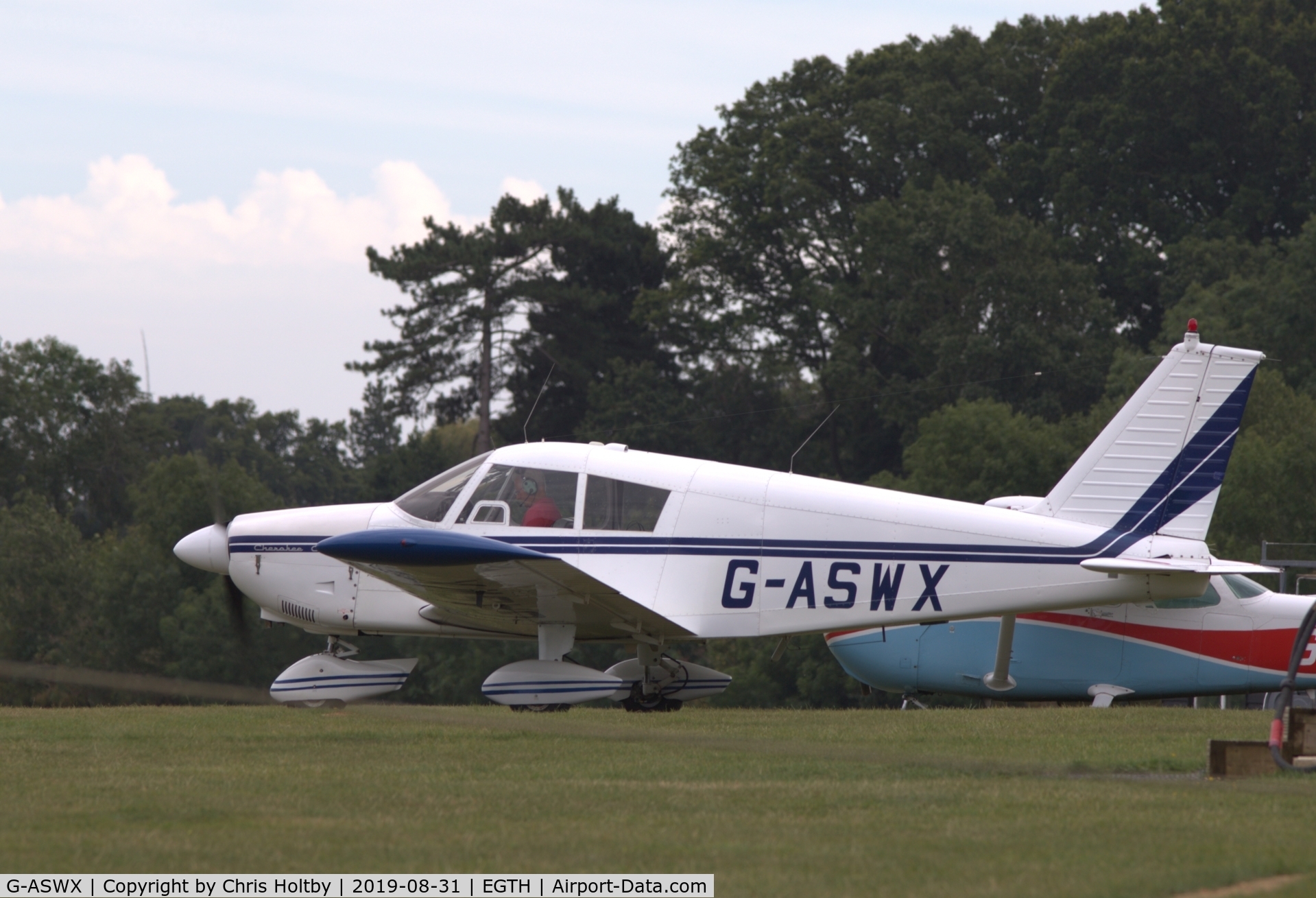 G-ASWX, 1964 Piper PA-28-180 Cherokee C/N 28-1932, Cherokee taxiing to park at Old Warden