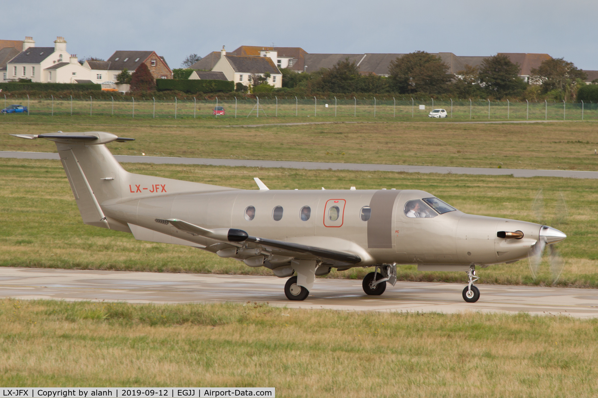 LX-JFX, 2014 Pilatus PC-12/47E C/N 1510, Taxying for departure at Jersey CI