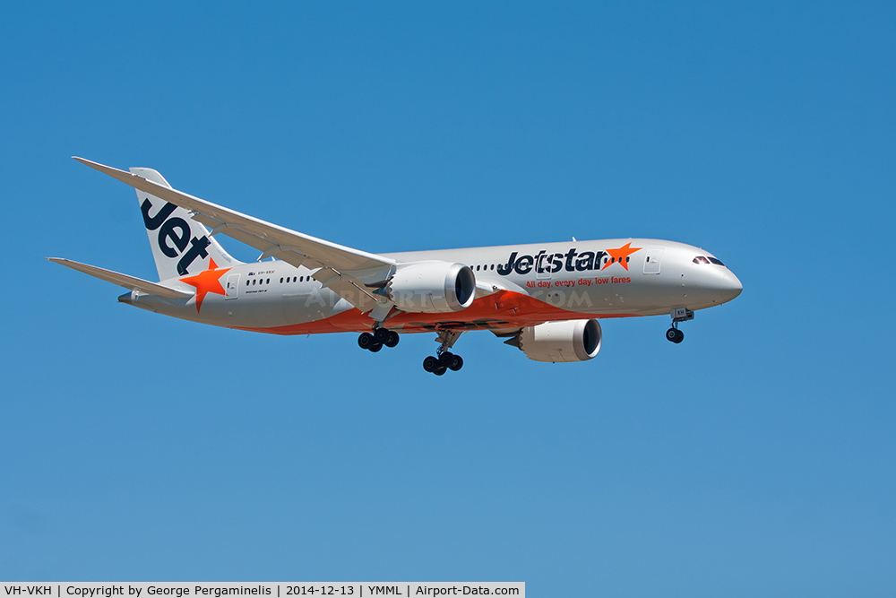 VH-VKH, 2014 Boeing 787-8 Dreamliner C/N 36233, On final for runway 34.