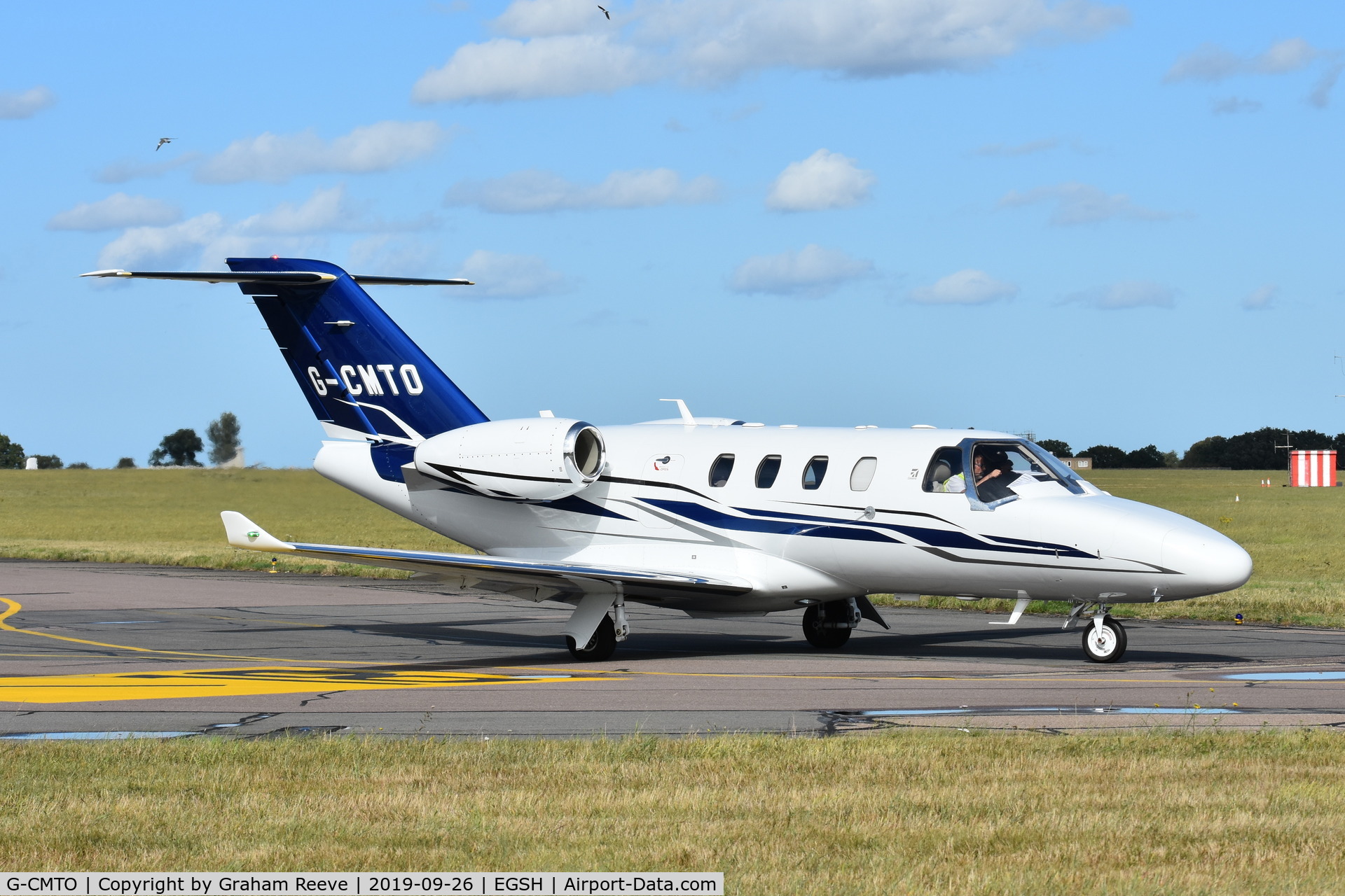 G-CMTO, 2014 Cessna 525 Citation M2 C/N 525-0848, Departing from Norwich.