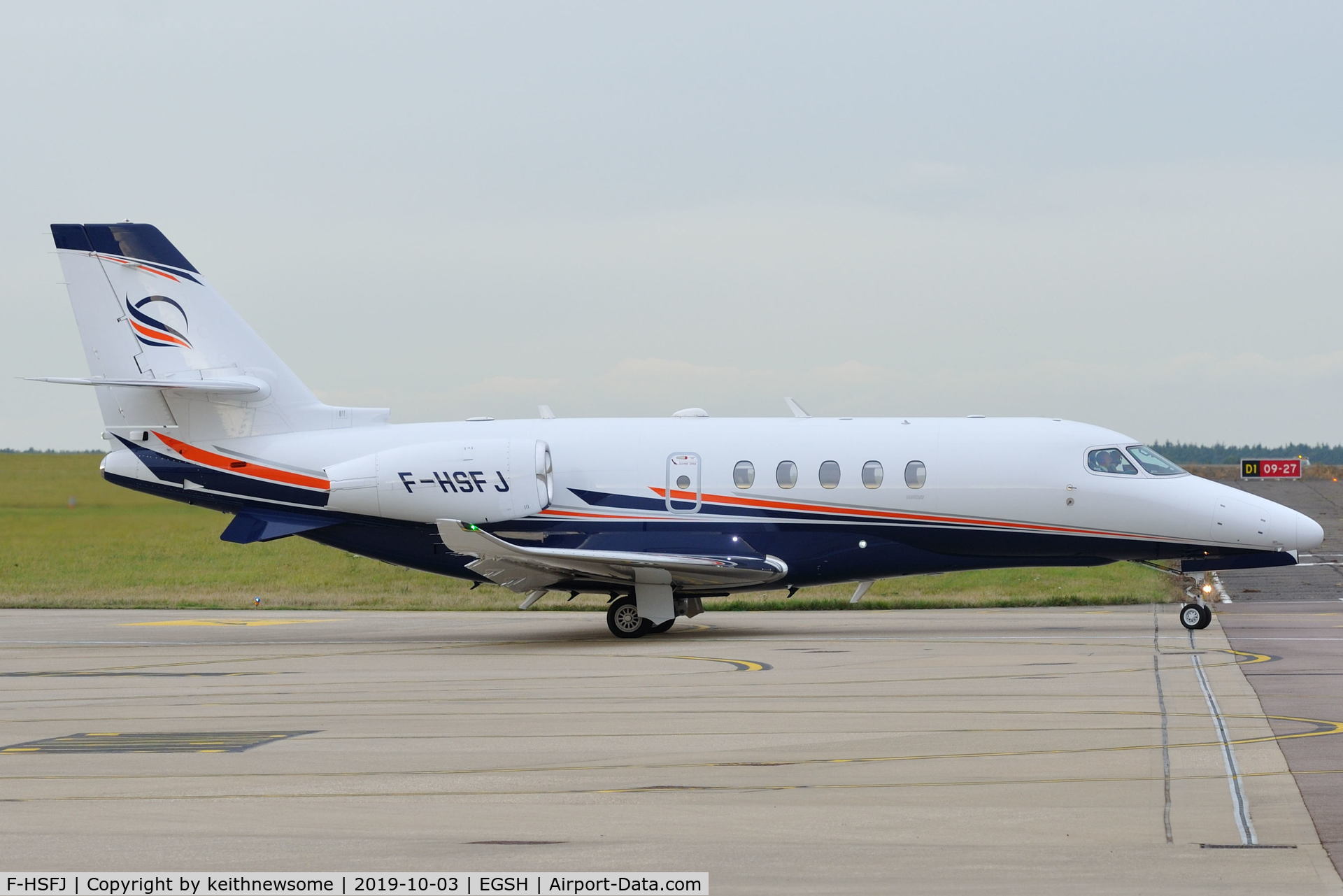 F-HSFJ, 2017 Cessna 680A Citation Latitude C/N 680A-0099, Leaving Norwich for London City Airport.