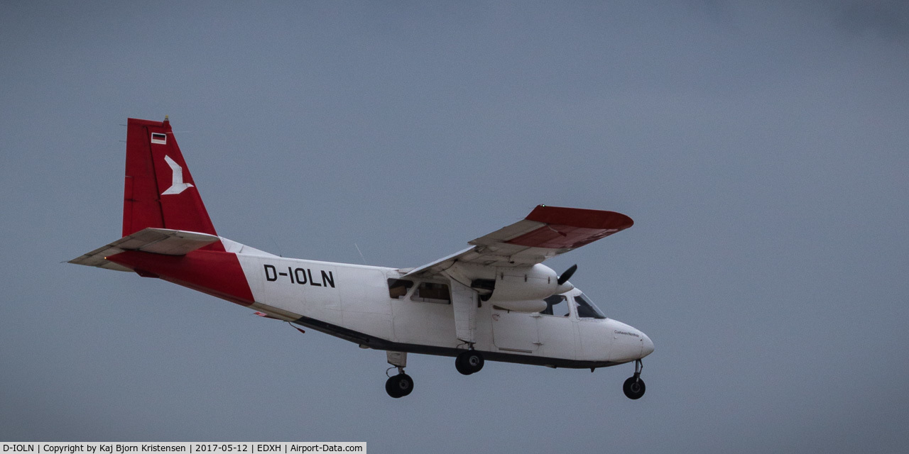 D-IOLN, Britten-Norman BN-2A-26 Islander C/N 2043, Under landing at Helgoland Airport - Düne - on a day with some fog.
