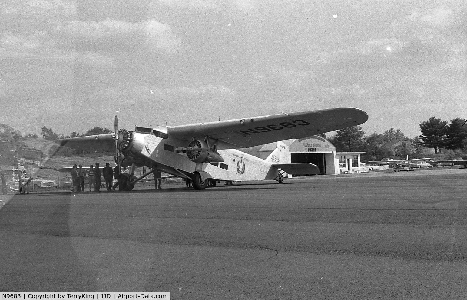 N9683, 1929 Ford 5-AT-B Tri-Motor C/N 39, N9683 on the ground at Windham Airport near Willimantic Connecticut in 1962 as American Airlines did a farewell tour before presenting the aircraft to the Smithsonian, where it remains today. I was credentialed as a broadcast journalist and got to fly!