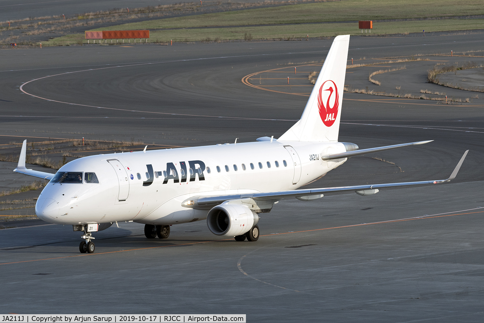 JA211J, 2008 Embraer 170ST (ERJ-170-100ST) C/N 17000251, Oldest of the ERJ-170s in the J-Air fleet taxiing in at Sapporo in the late autumn afternoon.