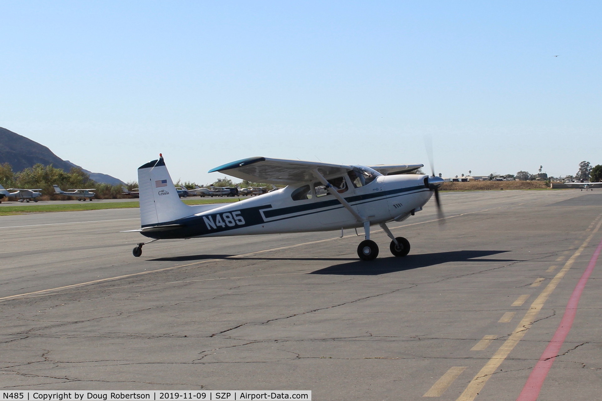 N485, 1959 Cessna 180B C/N 50595, 1959 Cessna 180B, Continental O-470 230 Hp taxi to Fuel Dock
