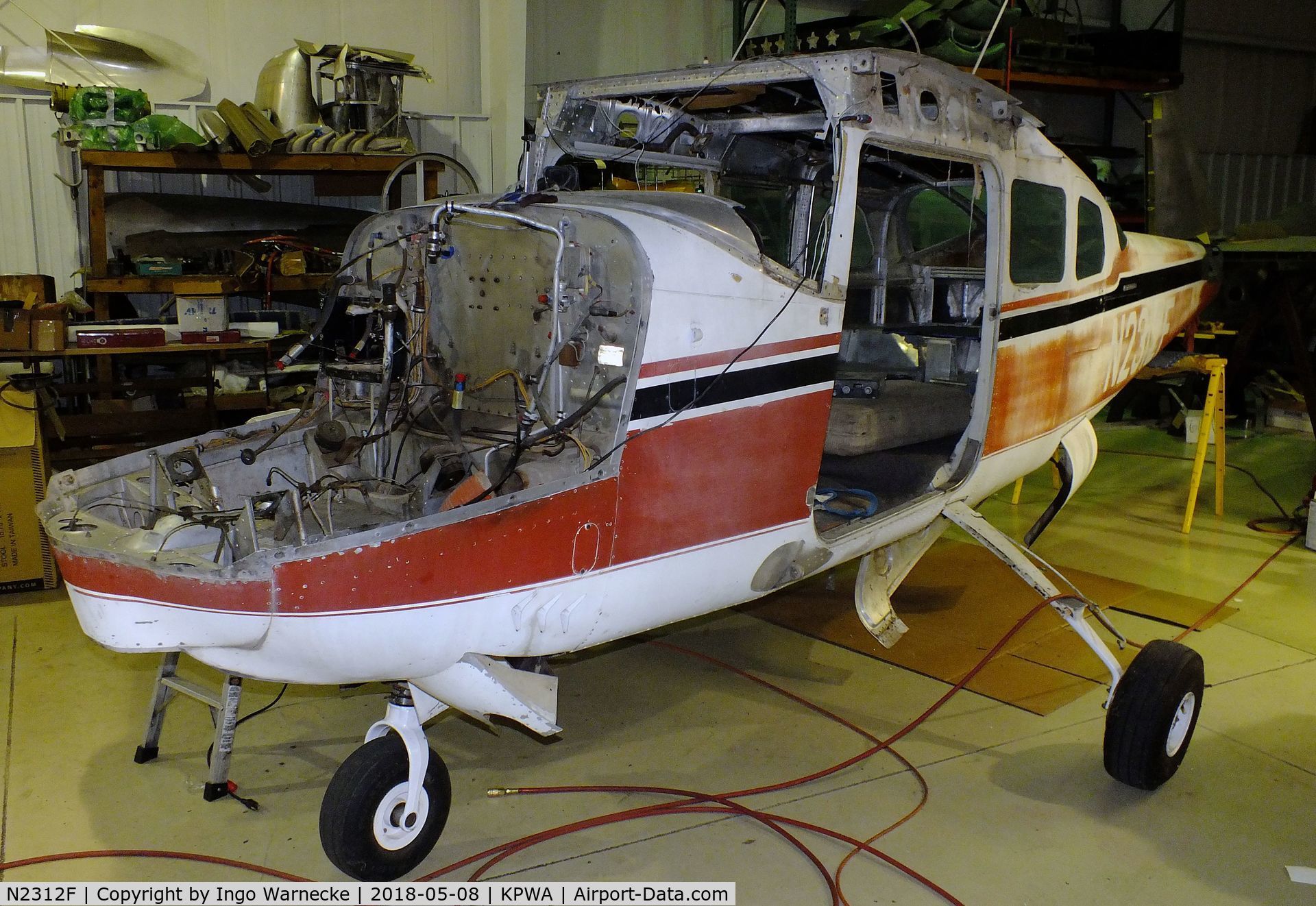 N2312F, 1964 Cessna 210E Centurion C/N 21058512, Cessna 210E Centurion, undergoing major maintenance at the Oklahoma Museum of Flying, Oklahoma City OK