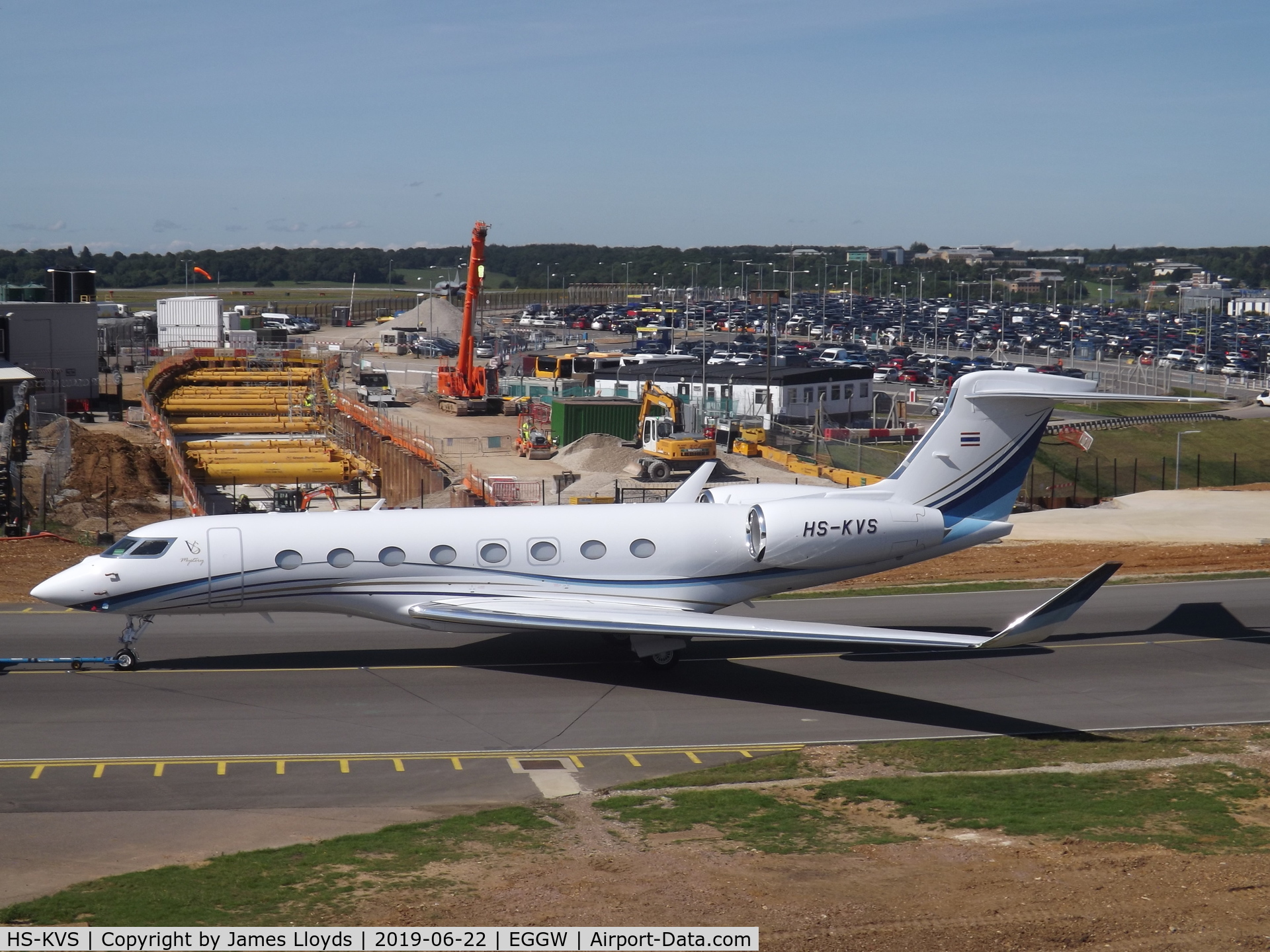 HS-KVS, 2019 Gulfstream G-VI (G650ER) C/N 6363, Seen at Luton Airport. The registration is believed to be in memory of the late Leicester City FC owner Khun Vichai Srivaddhanaprabha who was killed in his helicopter (G-VSKP) crash in October 2018.