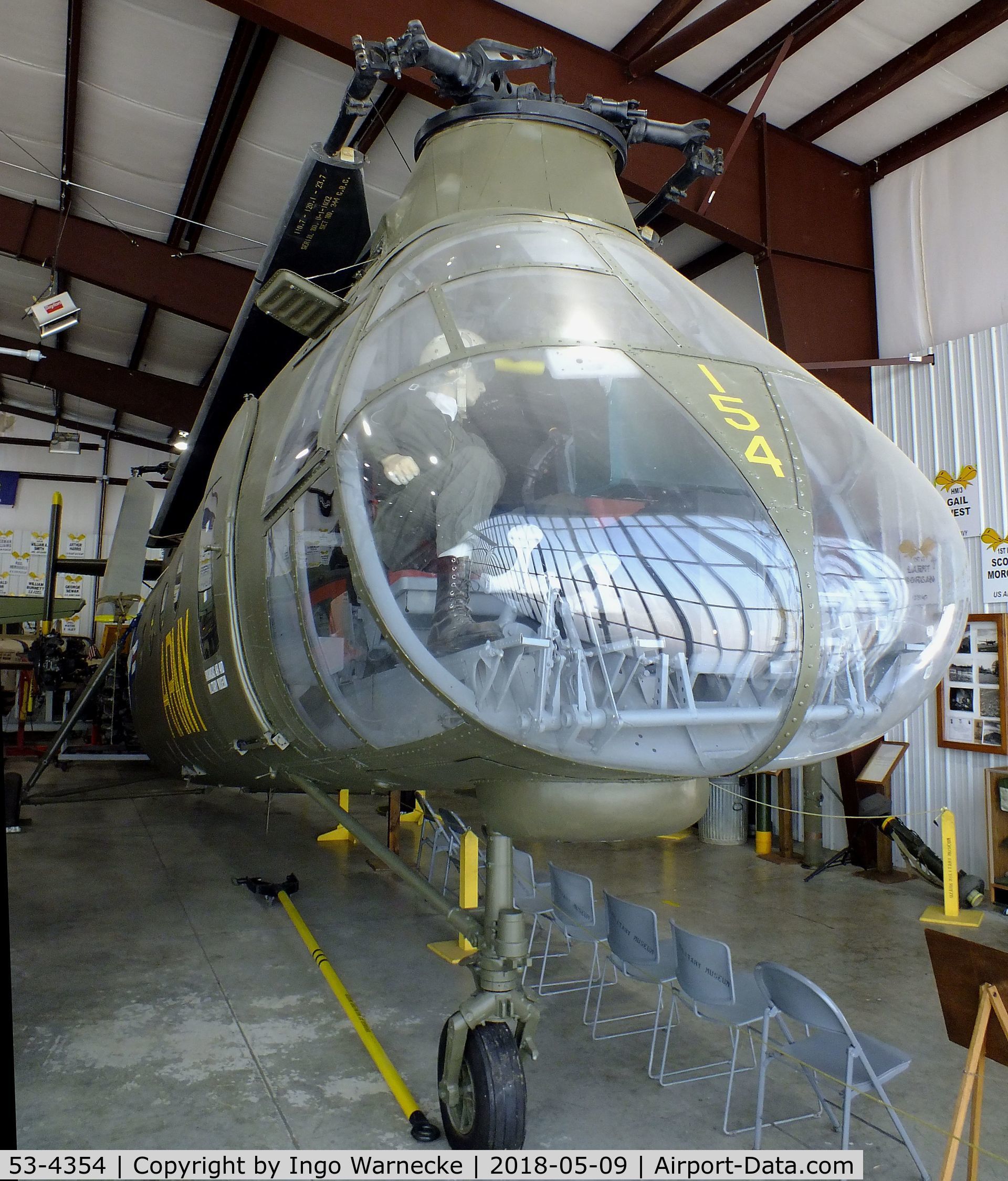 53-4354, 1953 Piasecki CH-21B Workhorse C/N B.104, Piasecki CH-21C Workhorse/Shawnee, displayed as 55-4154 at the Arkansas Air & Military Museum, Fayetteville AR