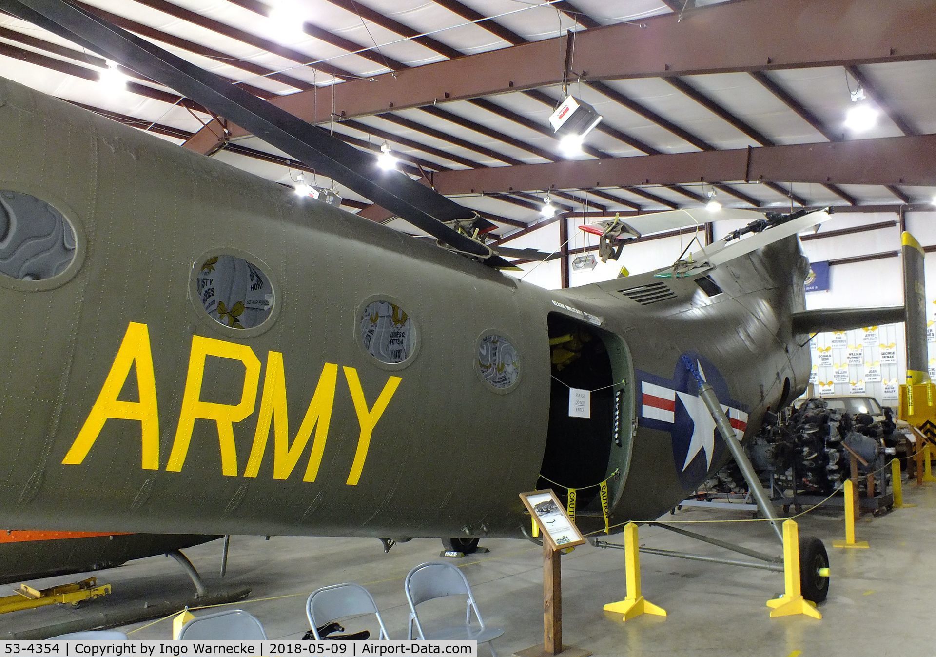 53-4354, 1953 Piasecki CH-21B Workhorse C/N B.104, Piasecki CH-21C Workhorse/Shawnee, displayed as 55-4154 at the Arkansas Air & Military Museum, Fayetteville AR