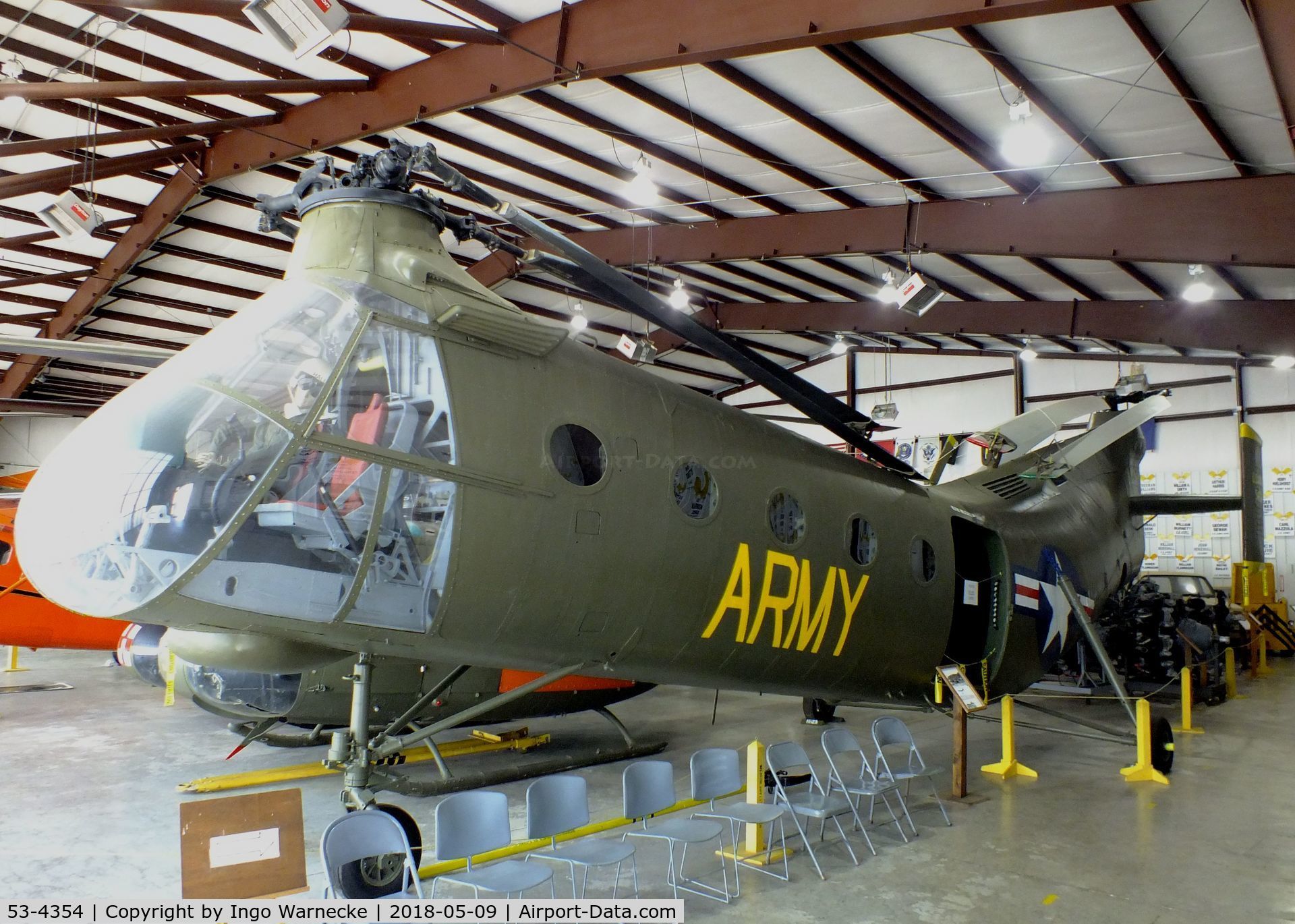 53-4354, 1953 Piasecki CH-21B Workhorse C/N B.104, Piasecki CH-21C Workhorse/Shawnee, displayed as 55-4154 at the Arkansas Air & Military Museum, Fayetteville AR