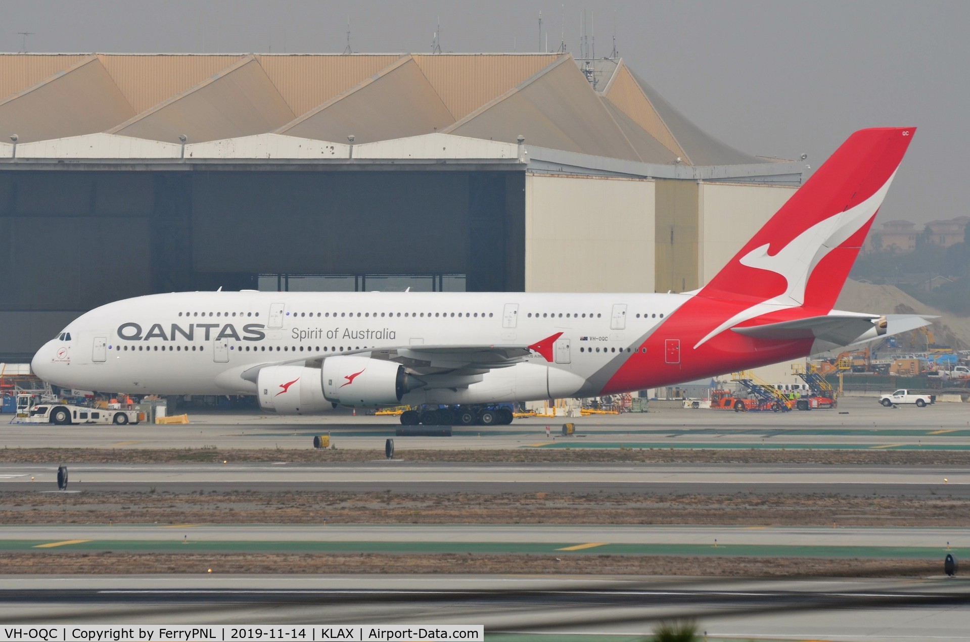 VH-OQC, 2008 Airbus A380-842 C/N 022, Qantas A388 off to the far stand.