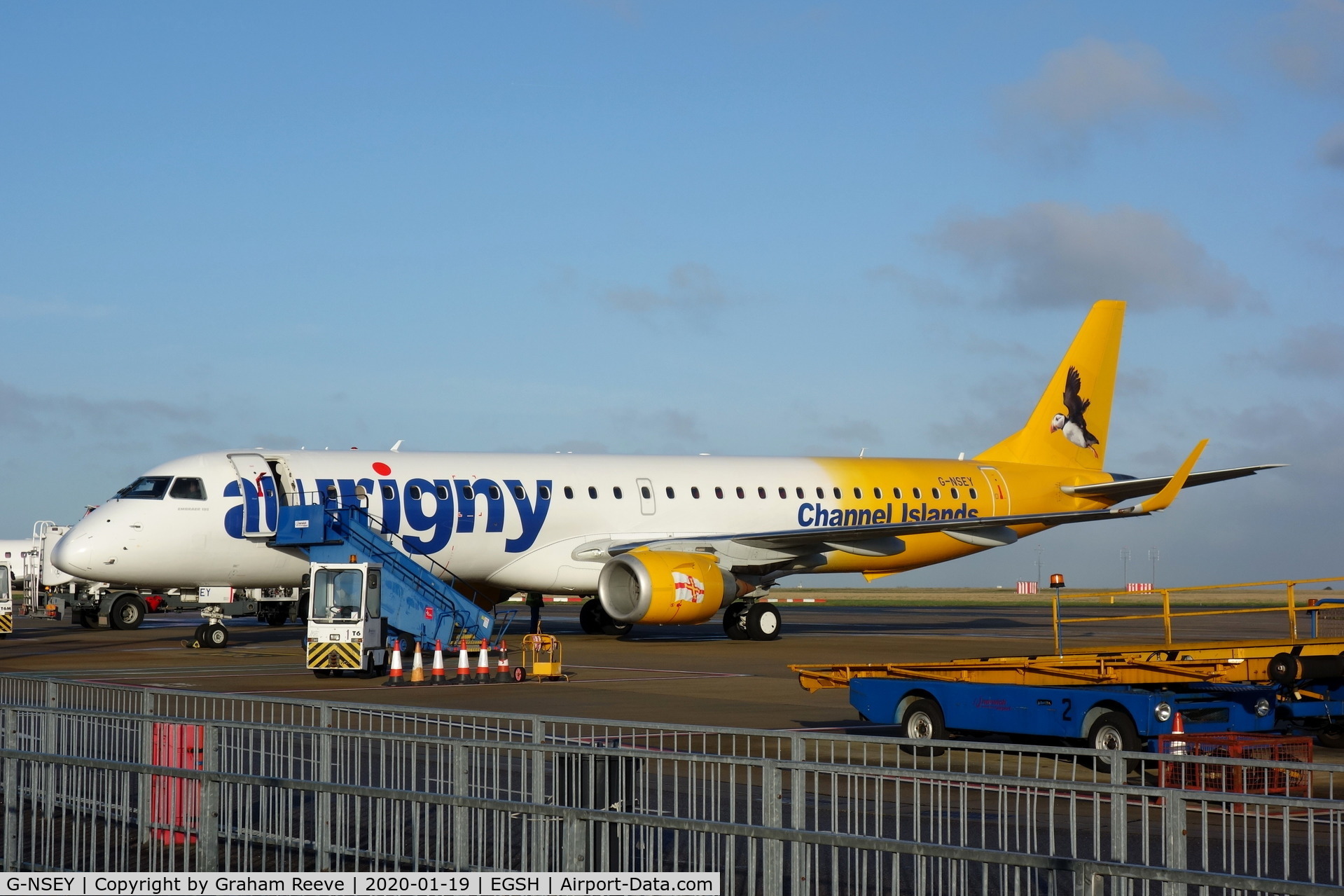 G-NSEY, 2014 Embraer 195STD (ERJ-190-200STD) C/N 19000671, On stand at Norwich.