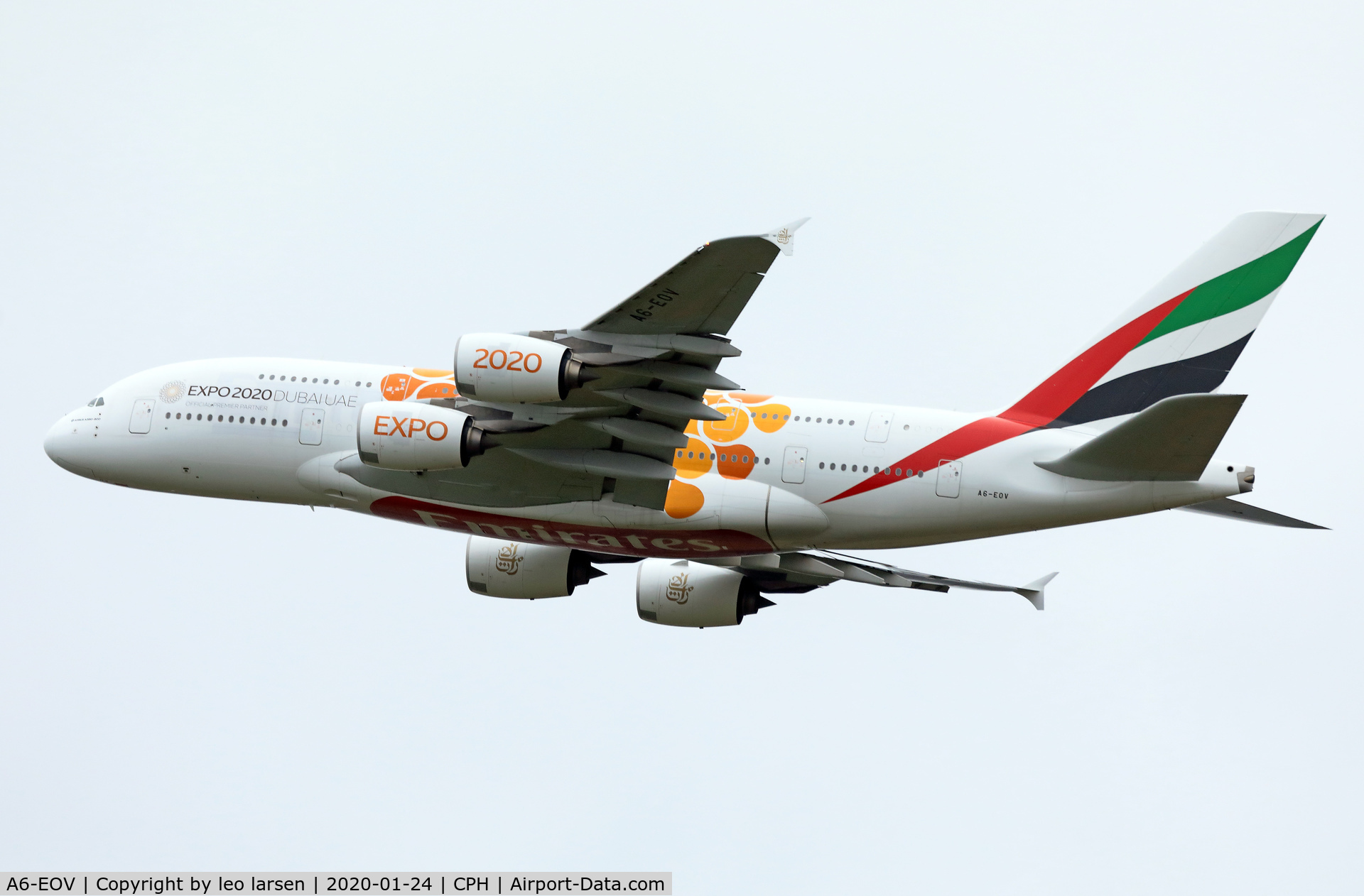 A6-EOV, 2015 Airbus A380-861 C/N 207, Copenhagen 24.1.2020