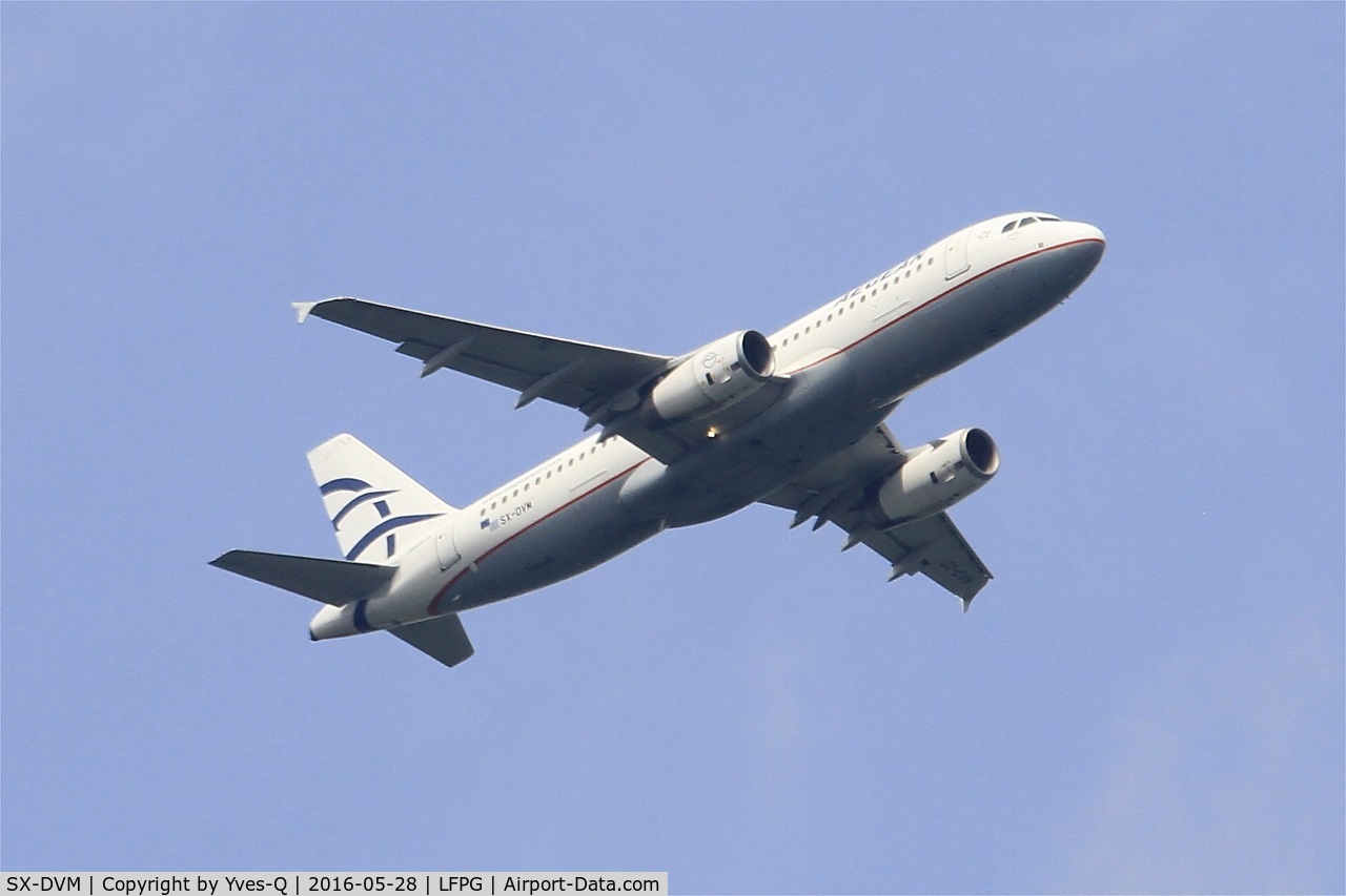 SX-DVM, 2008 Airbus A320-232 C/N 3439, Airbus A320-232, Take off rwy 06R, Roissy Charles De Gaulle airport (LFPG-CDG)