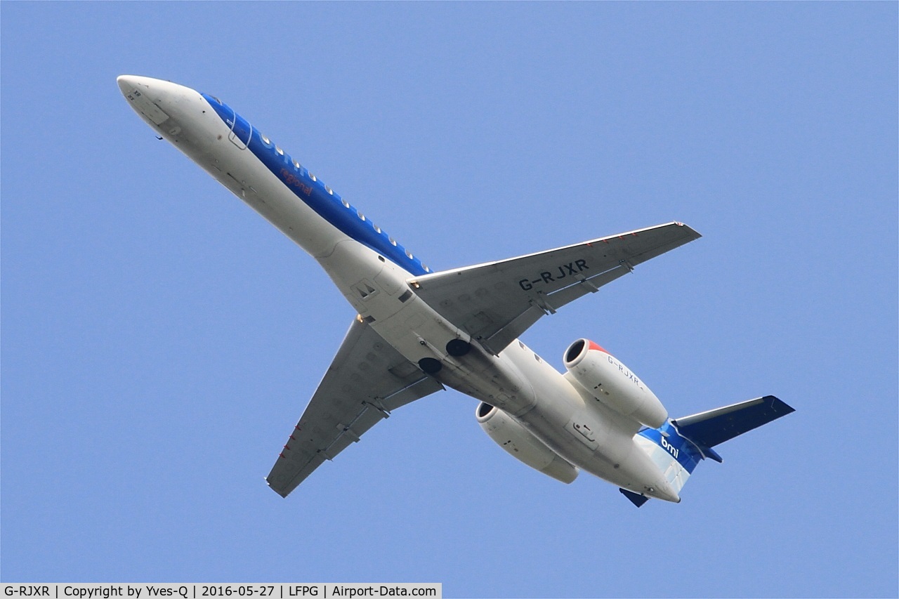 G-RJXR, 1998 Embraer EMB-145EP (ERJ-145EP) C/N 145070, Embraer EMB-145EP, Take off rwy 27L, Roissy Charles De Gaulle airport (LFPG-CDG)
