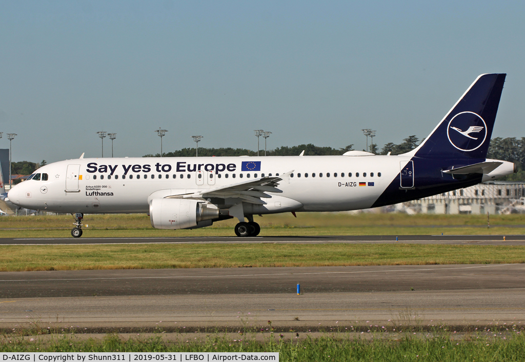D-AIZG, 2010 Airbus A320-214 C/N 4324, Ready for take off from rwy 14L in new c/s with additional 'Say Yes to Europe' titles
