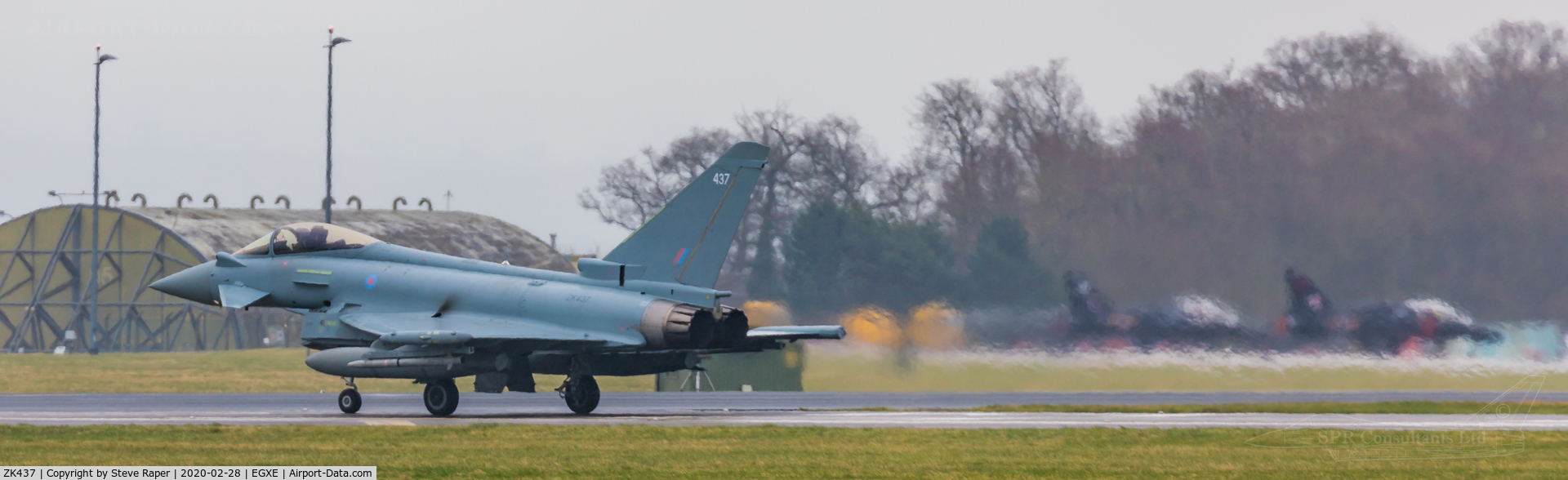 ZK437, 2019 Eurofighter EF-2000 Typhoon FGR.4 C/N BS153, A very rainy RAF Leeming. Returning after a NATO exercise sortie.