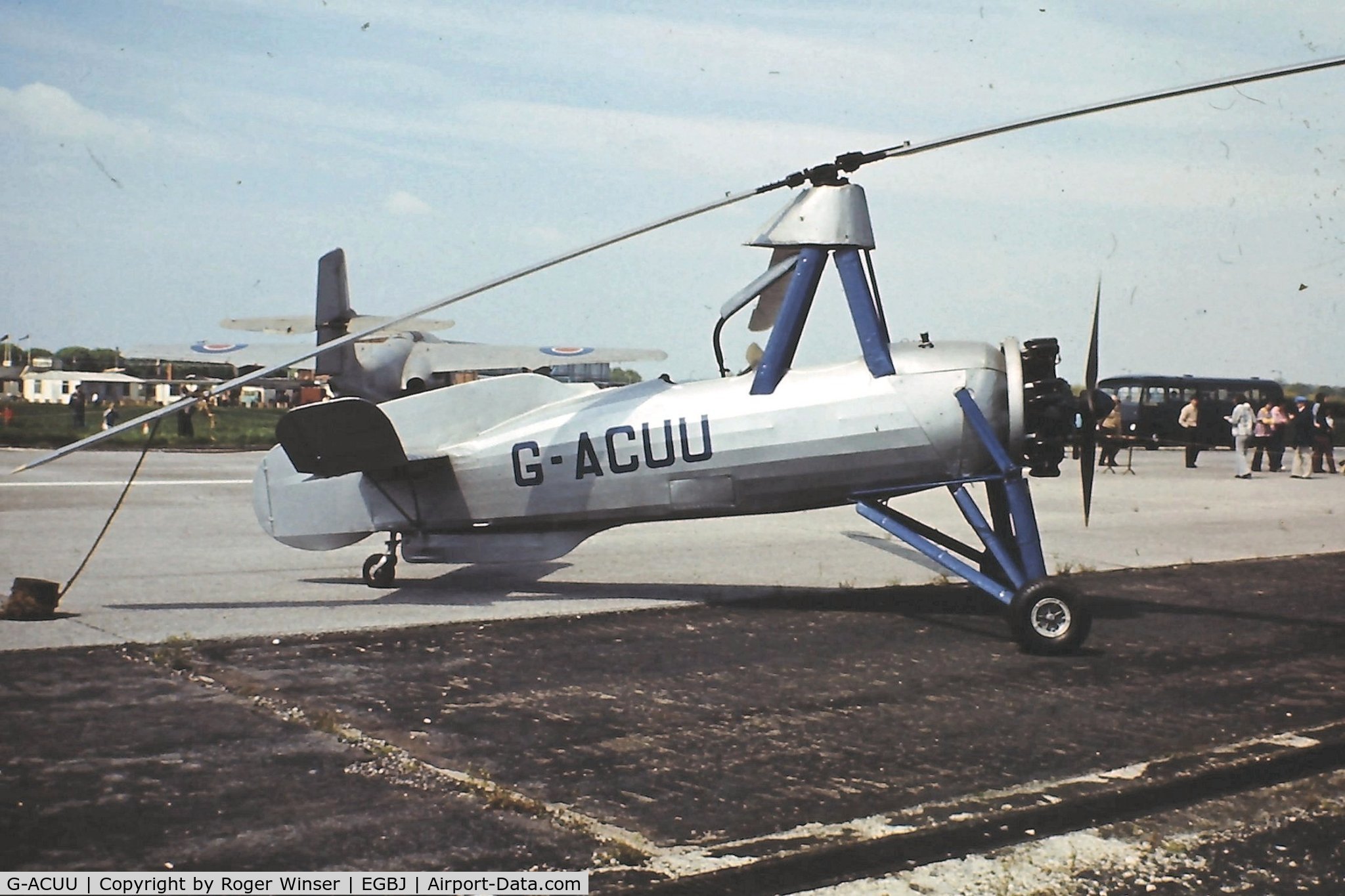 G-ACUU, 1934 Avro 671 Rota I (Cierva C-30A) C/N 726, Autogyro part of the Skyfame Museum collection at Staverton Airport circa 1969.