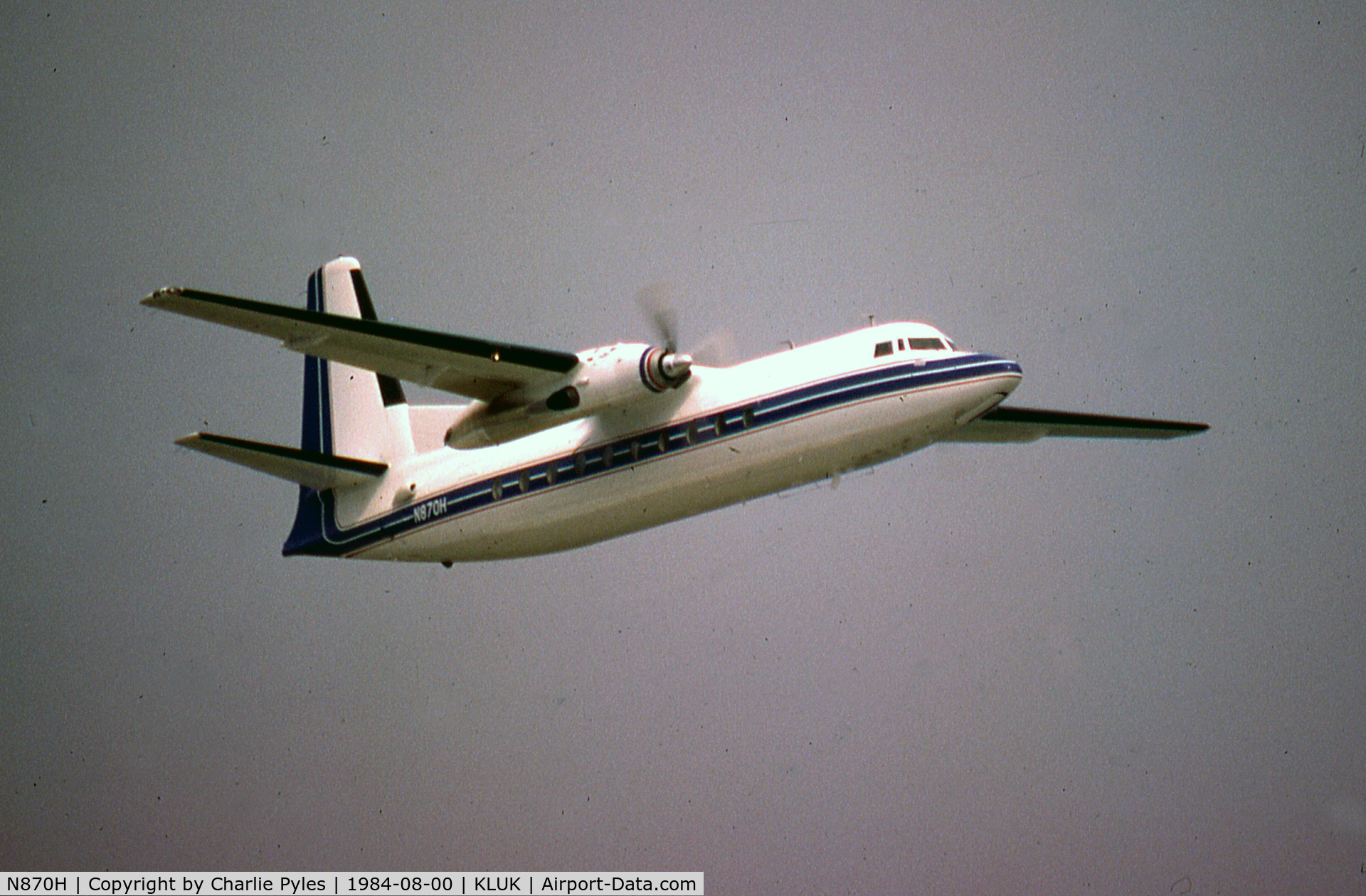 N870H, 1959 Fairchild F-27F C/N 71, Leaving Lunken Airport in August 1984