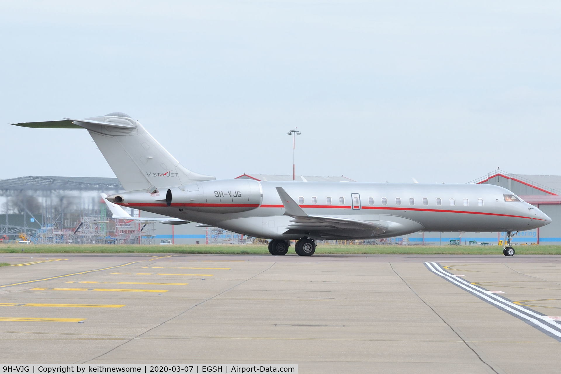 9H-VJG, 2013 Bombardier BD-700-1A10 Global 6000 C/N 9580, Arriving at Norwich from Luton.
