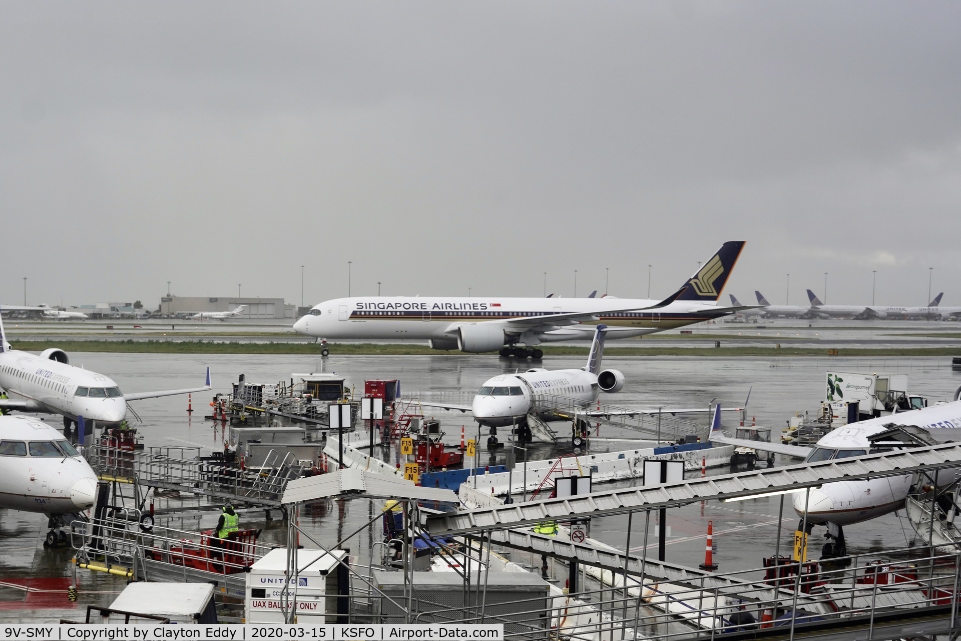 9V-SMY, 2019 Airbus A350-941 C/N 344, Rainy morning SFO 2020.