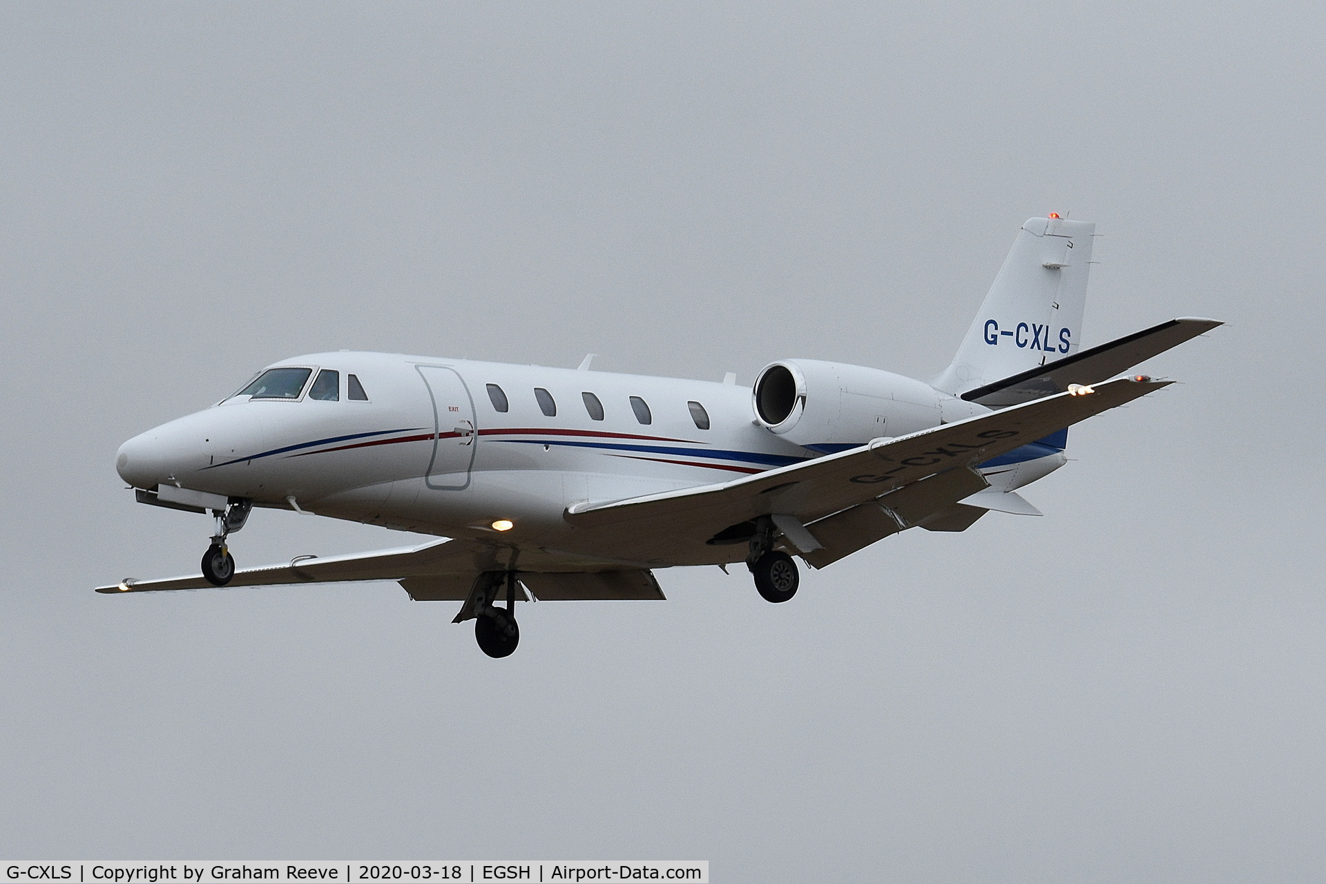 G-CXLS, 2006 Cessna 560XL Citation XLS C/N 560-5613, Landing at Norwich.