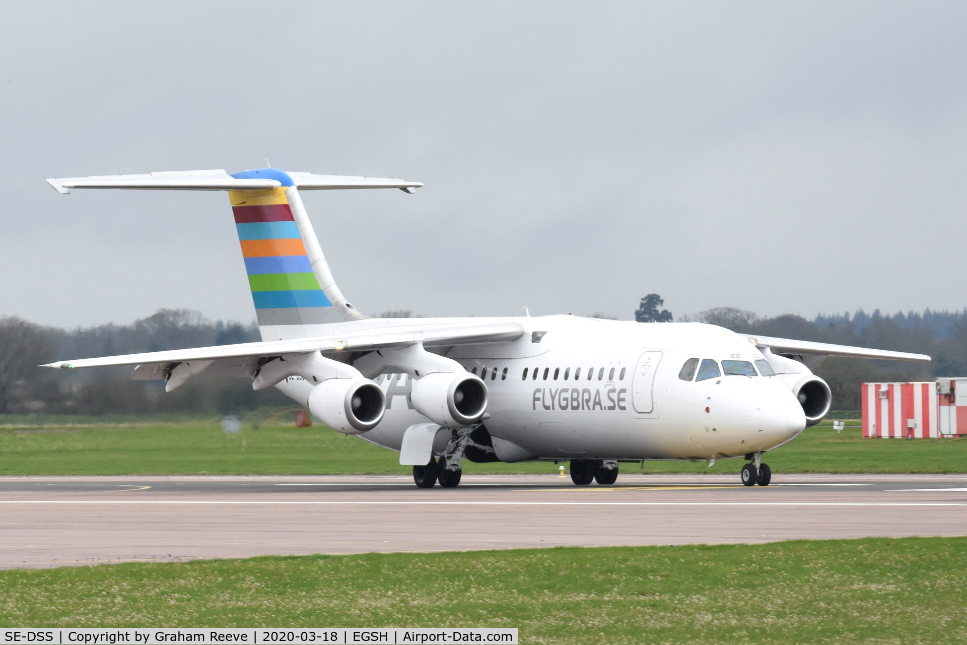 SE-DSS, 1994 British Aerospace Avro 146-RJ100 C/N E3245, Just landed at Norwich.