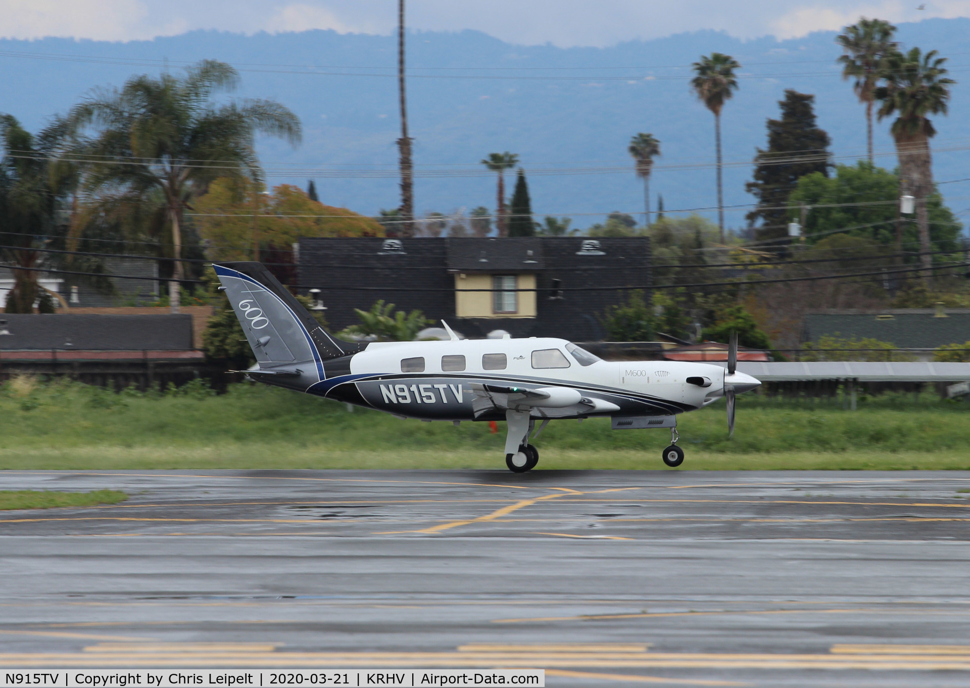 N915TV, 2016 Piper PA-46-600TP C/N 4698021, Locally-based 2016 Piper Meridian M600 departing at Reid Hillview Airport, San Jose, CA.