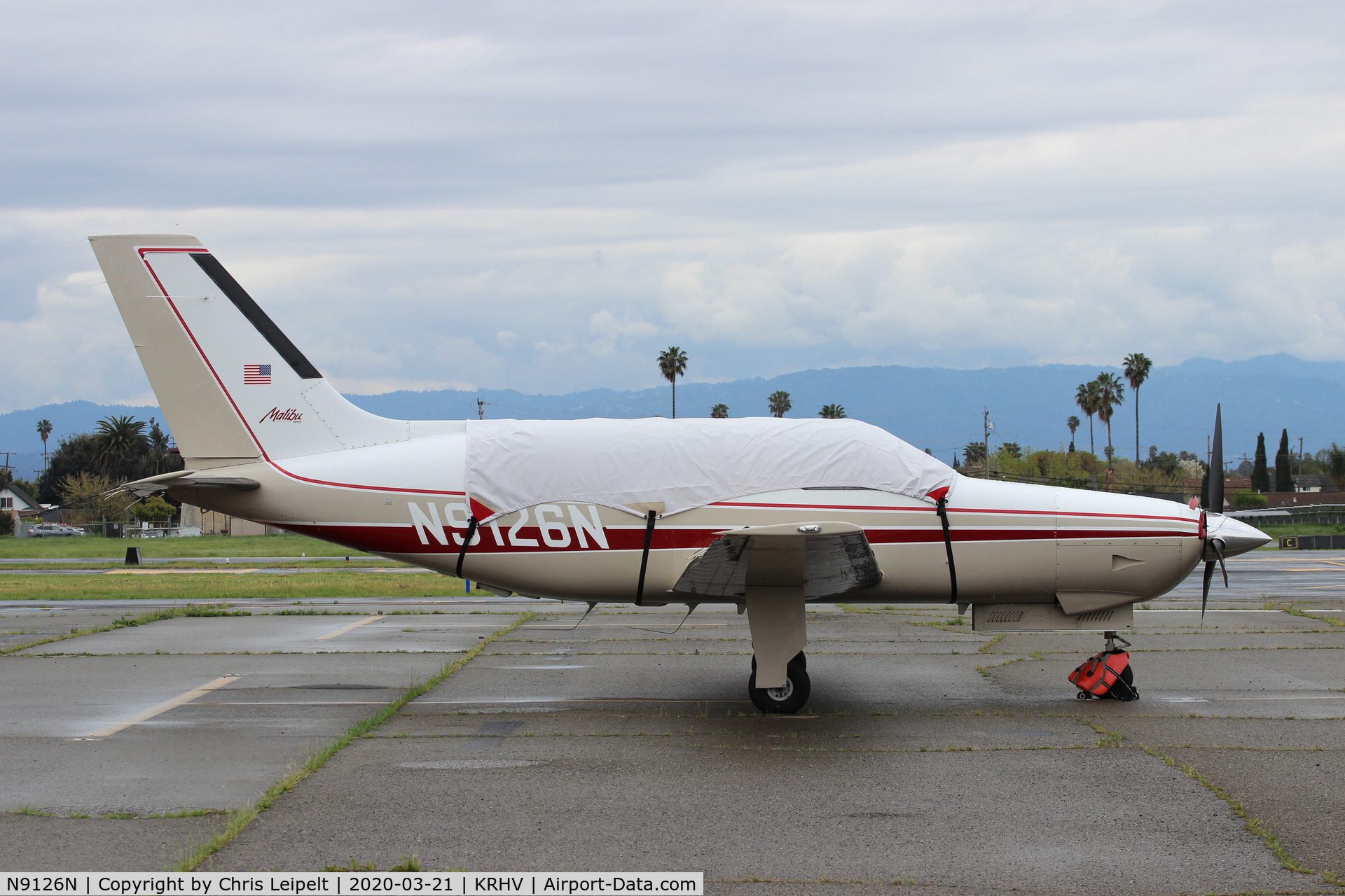 N9126N, Piper PA-46-310P Malibu C/N 4608086, Locally-based Piper Malibu at its parking spot at Reid Hillview Airport, San Jose, CA.