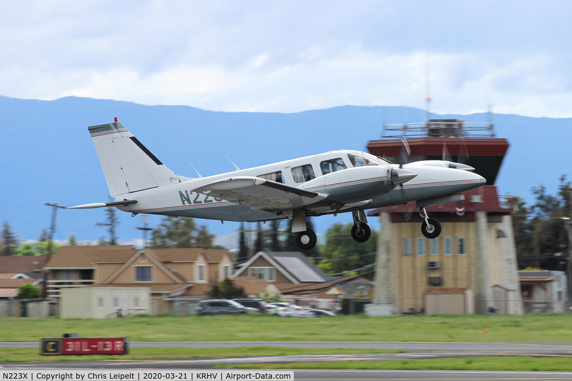 N223X, Piper PA-34-200T C/N 34-7970288, Locally based Piper PA-34-200T departing at Reid Hillview Airport, San Jose, CA.