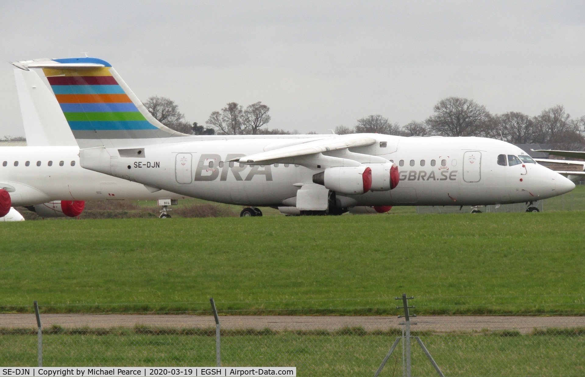 SE-DJN, 1993 British Aerospace Avro 146-RJ85 C/N E.2231, Stored on the North Side following retirement from BRA service.