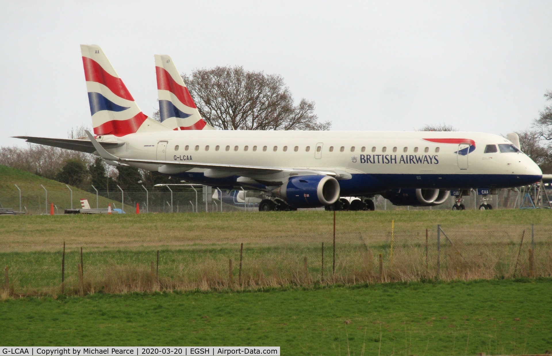 G-LCAA, 2011 Embraer 190LR (ERJ-190-100LR) C/N 19000456, Stored on the North Side due to a drop in passenger demand during the COVID-19 outbreak.