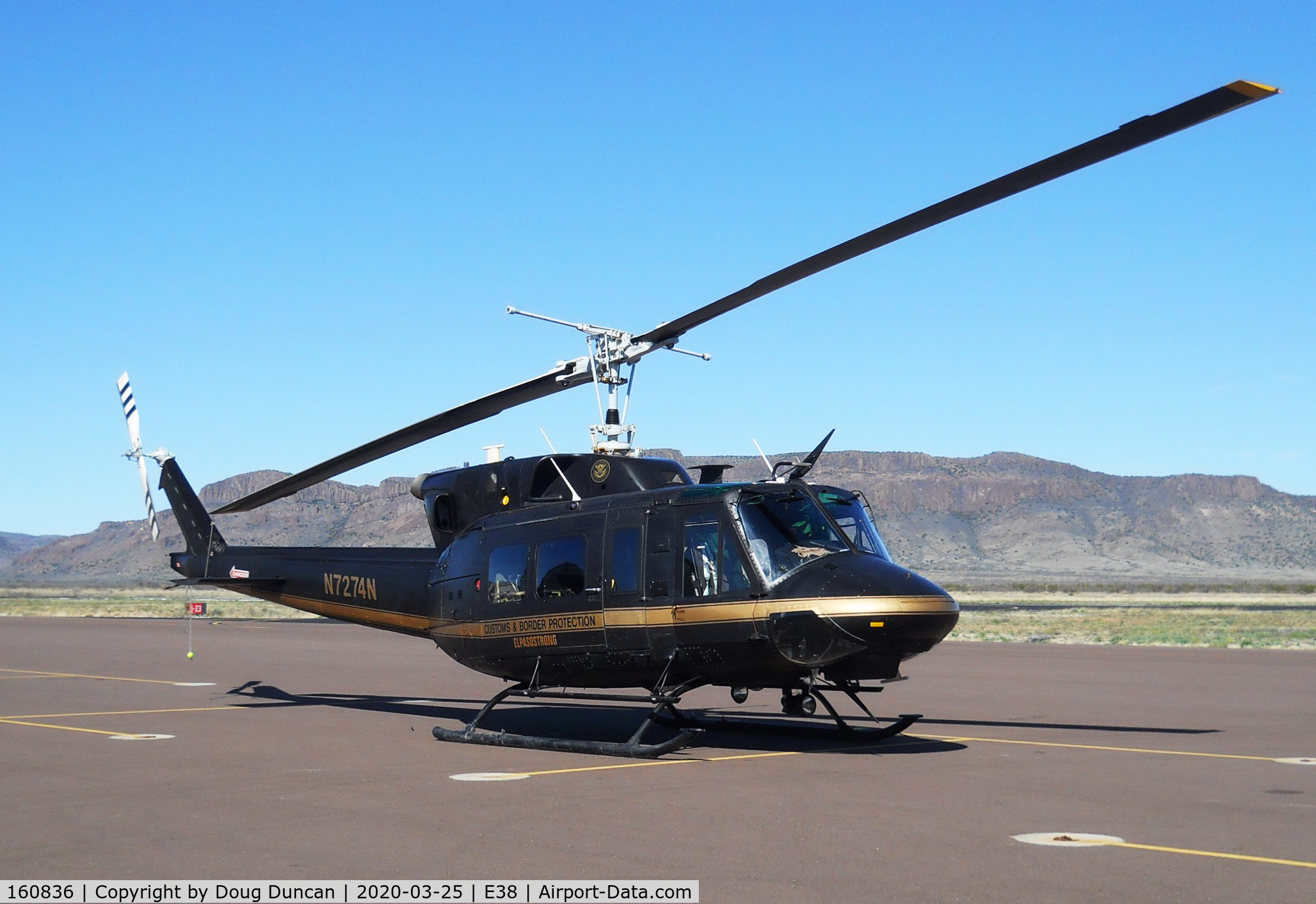 160836, Bell UH-1N Iroquois C/N 31779, Now in service with Customs and Border Protection out of El Paso, Texas. Seen at Casparis Airport in Alpine, Texas.