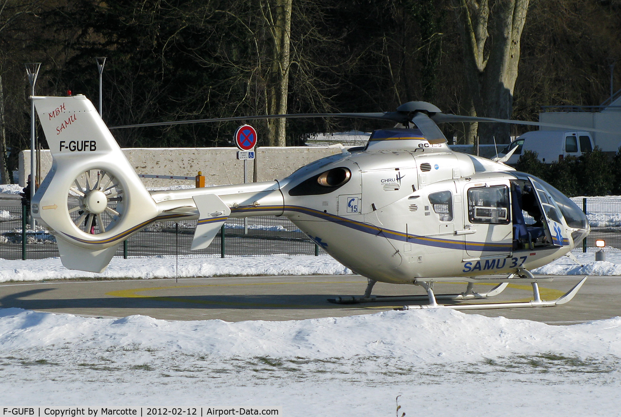 F-GUFB, 1998 Eurocopter EC-135T-1 C/N 0087, Loches hospital helistation. Operated by SAMU 37 in 2012.