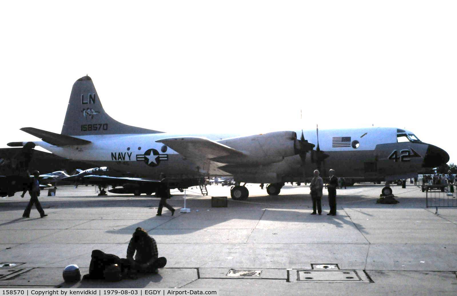 158570, 1972 Lockheed P-3C-IIIR Orion C/N 285A-5579, On static display at the 1979 Yeovilton air show.