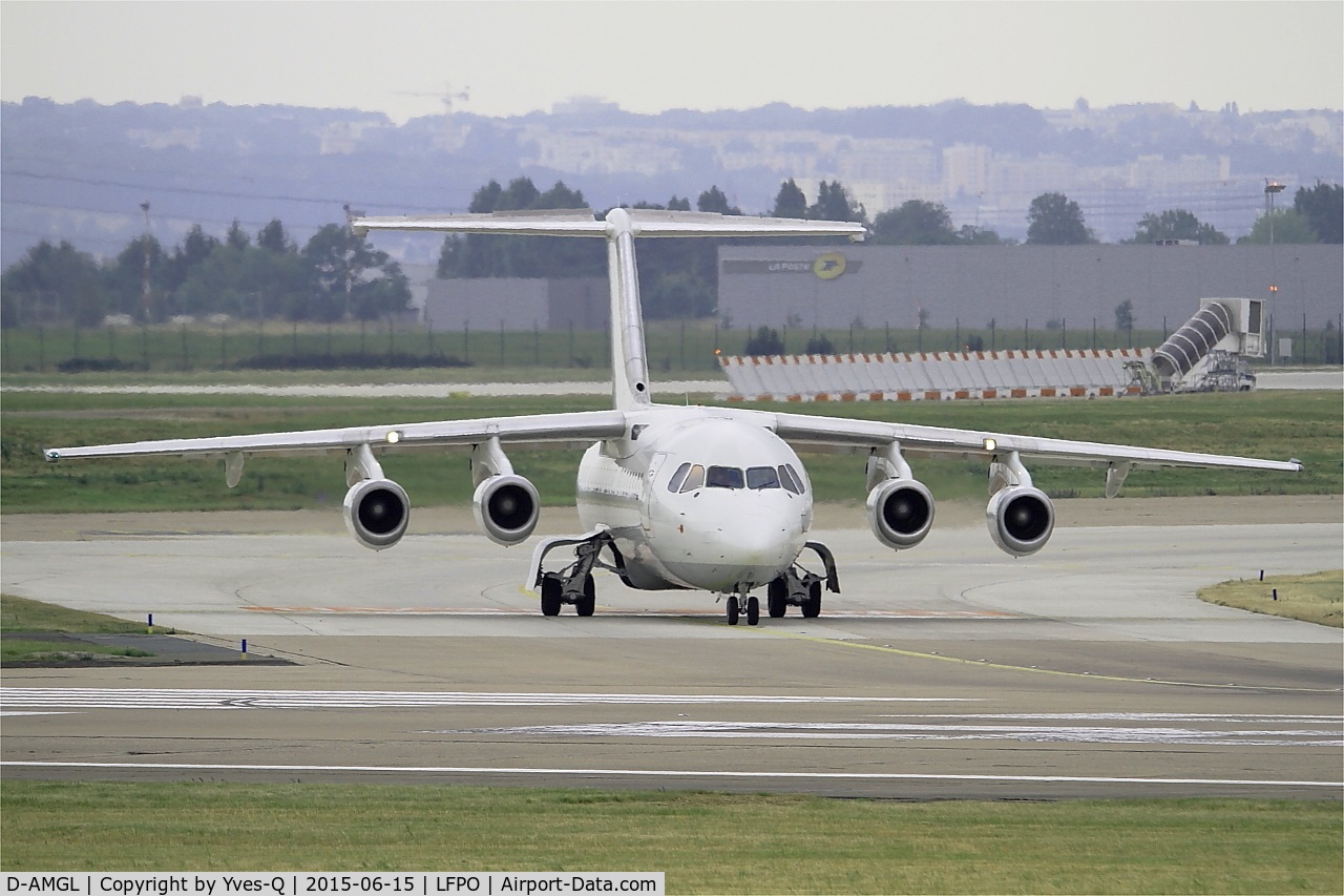 D-AMGL, 1986 British Aerospace BAe.146-200 C/N E2055, British Aerospace BAe.146-200, Holding point rwy 08, Paris-Orly Airport (LFPO-ORY)