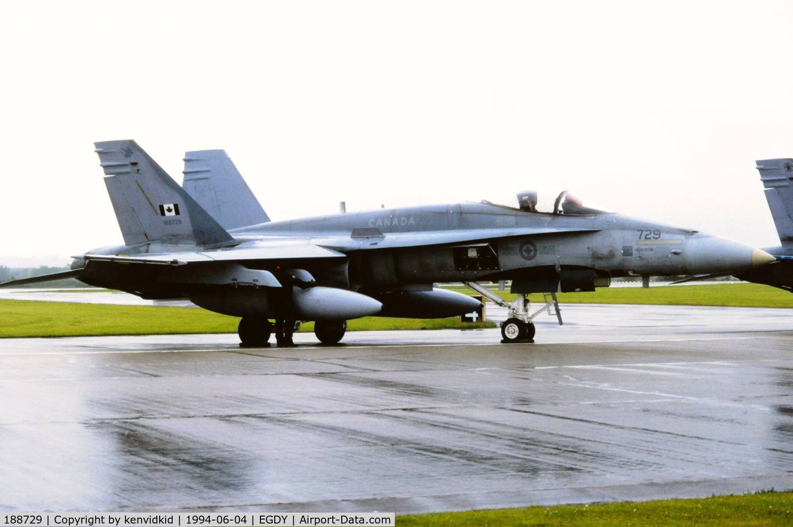 188729, McDonnell Douglas CF-188A Hornet C/N 0226/A179, On static display at the RNAS Yeovilton 1994 50th Anniversary of D Day photocall. It rained all day.