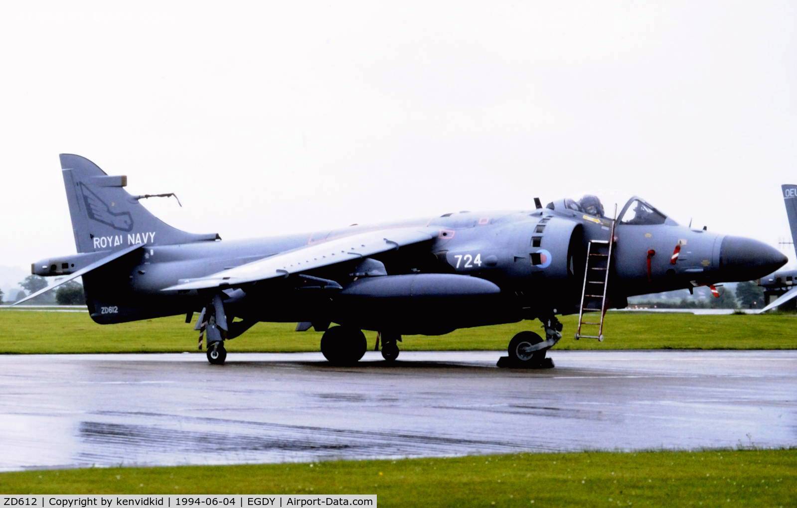 ZD612, British Aerospace Sea Harrier F/A.2 C/N 912051/B45/P7, On static display at the RNAS Yeovilton 1994 50th Anniversary of D Day photocall. It rained all day.