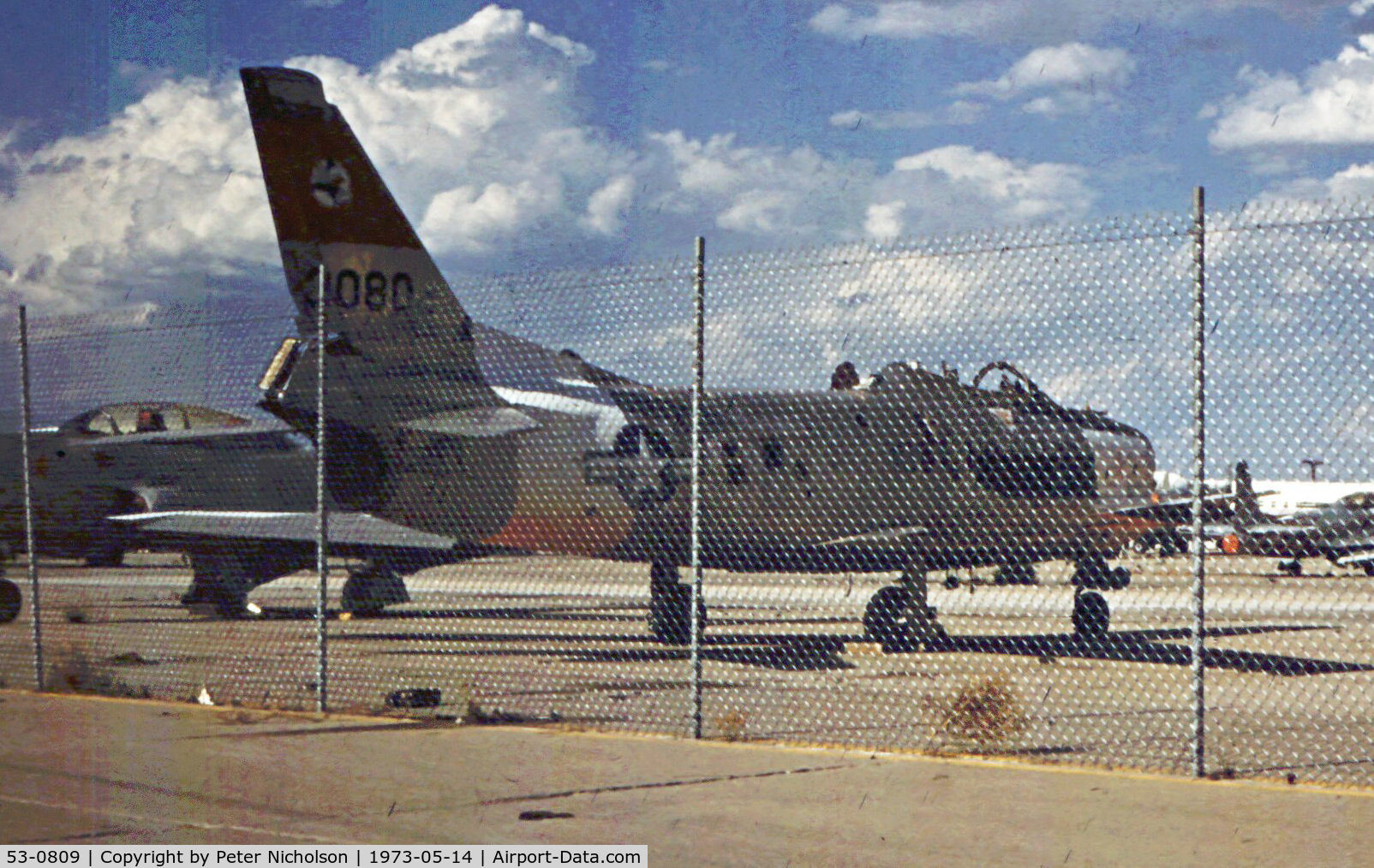 53-0809, 1953 North American F-86L Sabre C/N 201-253, Former Iowa Air National Guard F-86L Sabre as seen at Tucson in May 1973.