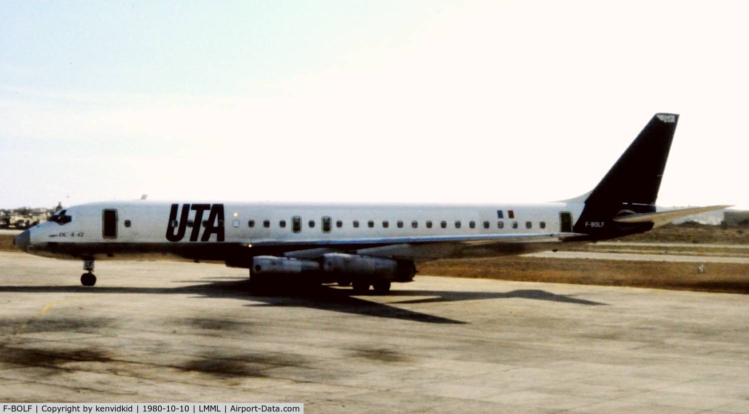 F-BOLF, 1968 Douglas DC-8-62 C/N 45918, At Luqa, Malta, scanned from slide.