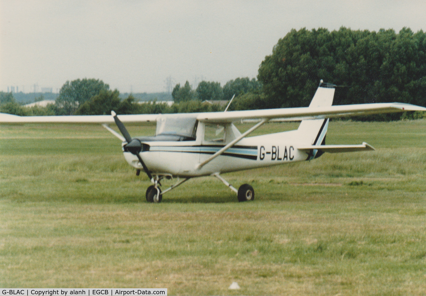 G-BLAC, 1980 Reims FA152 Aerobat C/N 0370, Pictured at Barton Aerodrome (as it then was), circa 1982, owned by the Lancashire Aero Club and used for flight training - taken after a trial flying lesson!