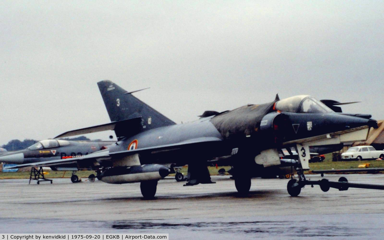 3, Dassault Etendard IV.M C/N 3, At the 1975 Battle of Britain air show Biggin Hill.
Scanned from slide.