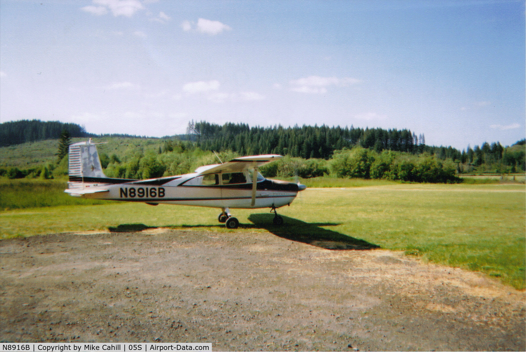 N8916B, 1958 Cessna 172 C/N 36716, April 2003 First flight after a month of A&P work at Vernonia, OR field. She flew well. She had sat on the field for a few years w/o being flown. Great help from Airport Manager Mike Seager.