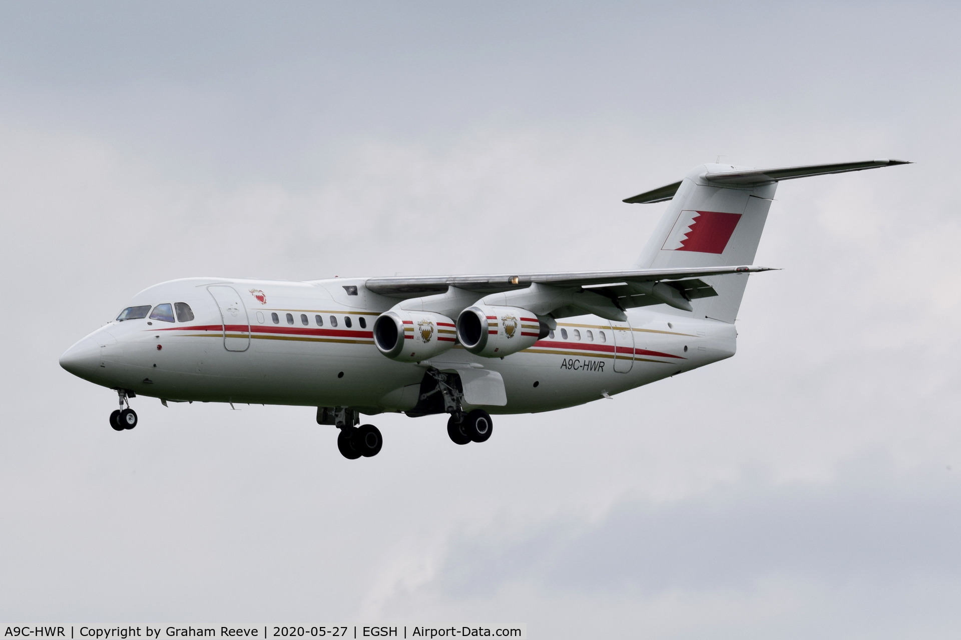 A9C-HWR, 1997 British Aerospace Avro 146-RJ85 C/N E.2306, Landing at Norwich.