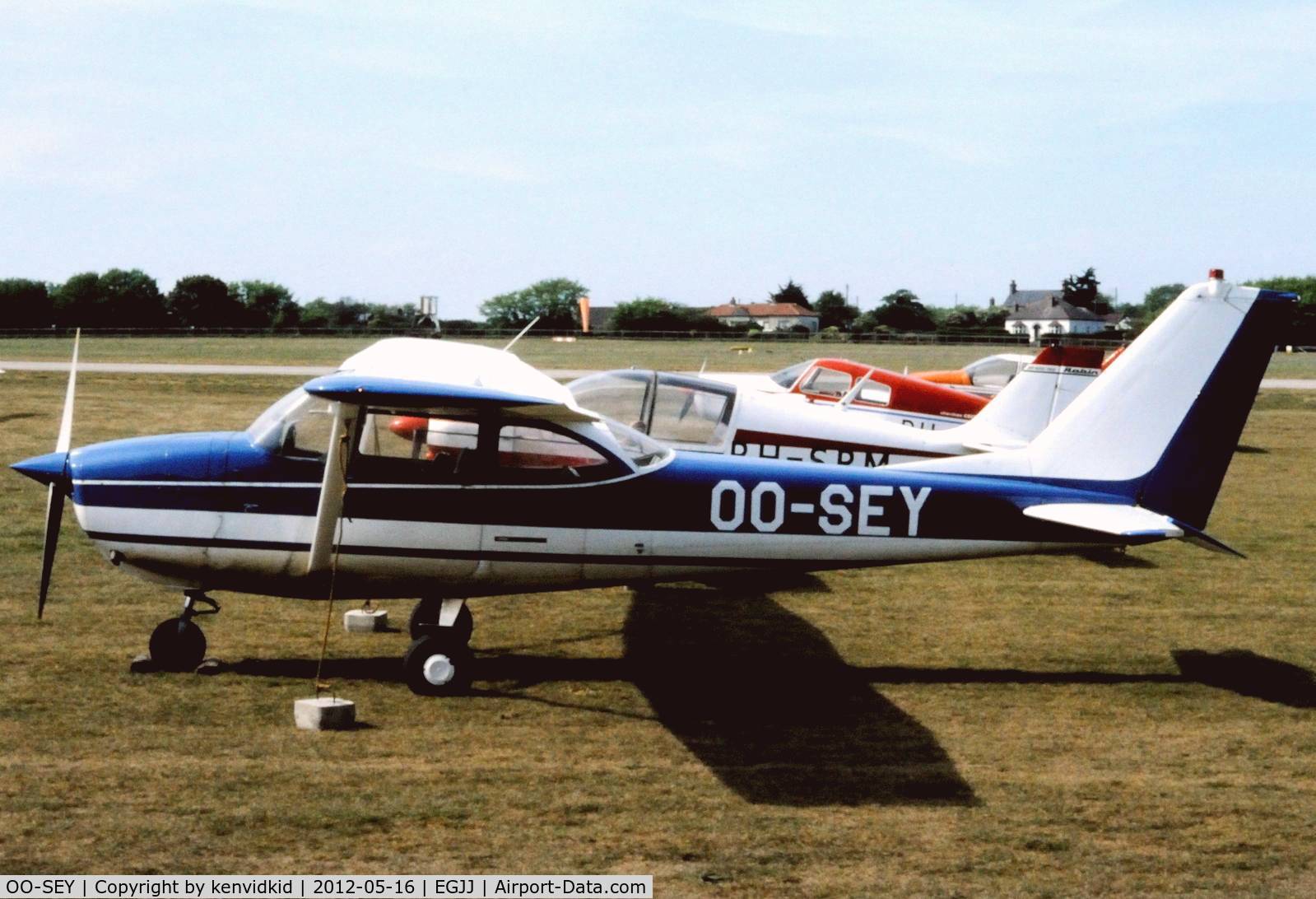 OO-SEY, 1965 Reims F172M Skyhawk Skyhawk C/N 0214, At Jersey airport early 1970's.
Scanned from slide.