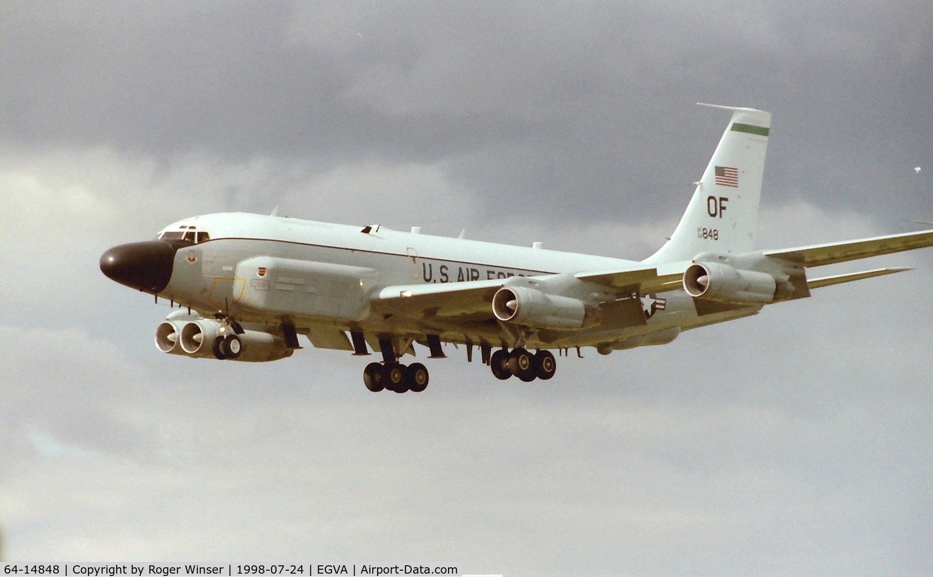 64-14848, 1964 Boeing RC-135V Rivet Joint C/N 18788, USAF Rivet Joint aircraft arriving at RIAT 1998.